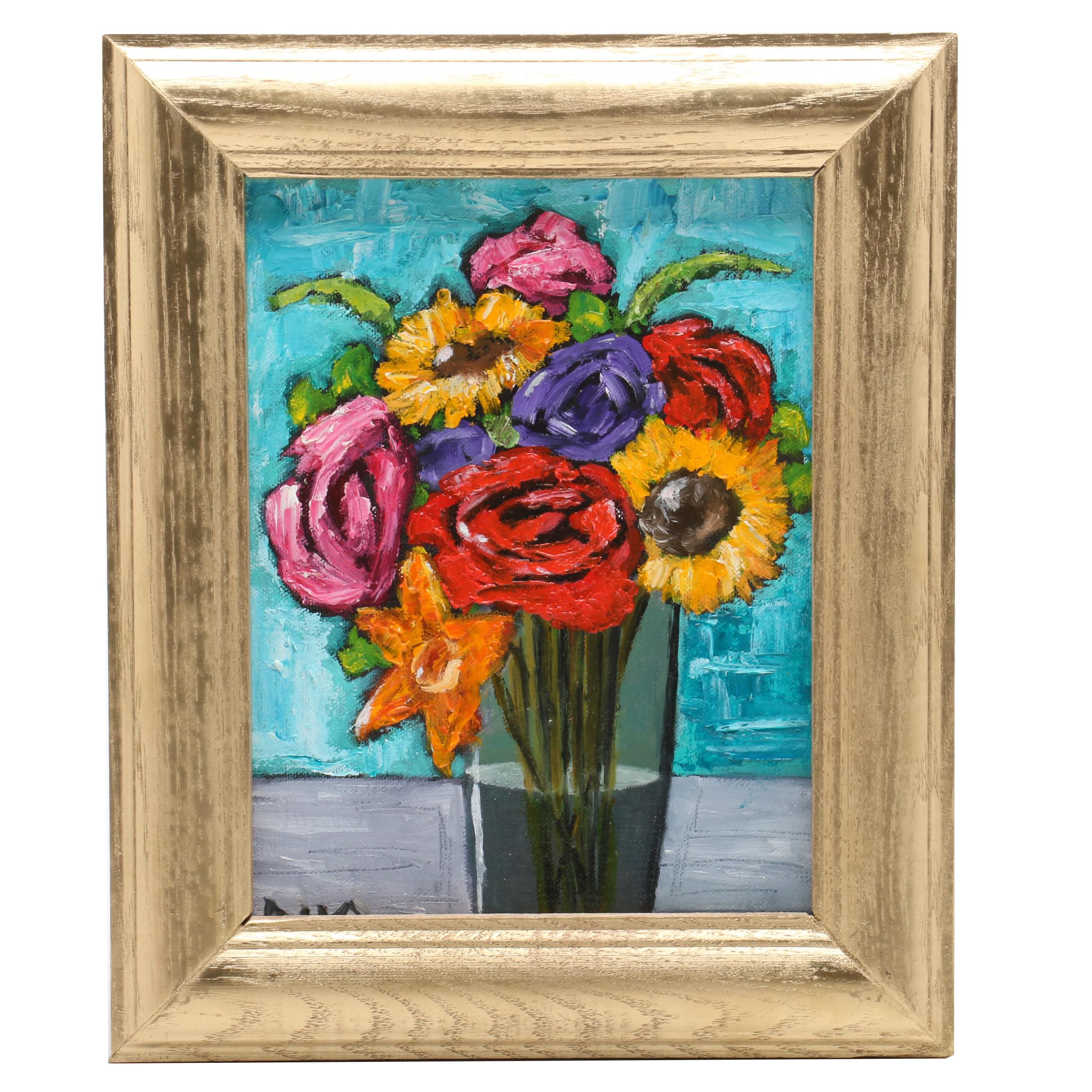 Darryl Oberling 2018 Floral Oil Painting "Flowers in Vase"