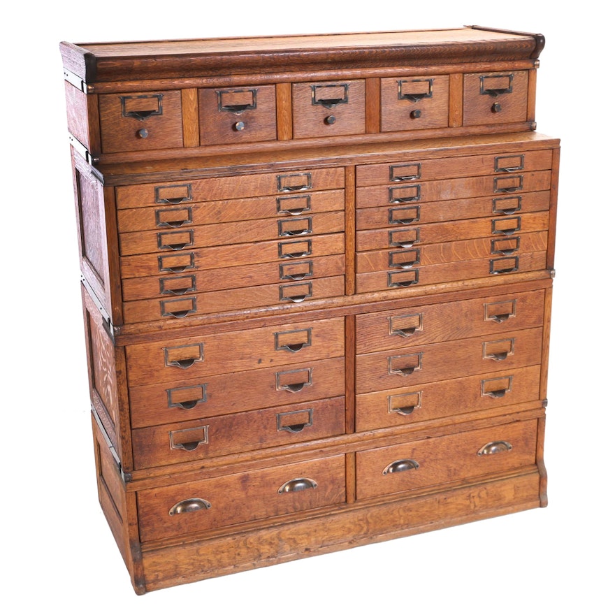 Oak Four-Section Stacking File Cabinet, Early 20th Century