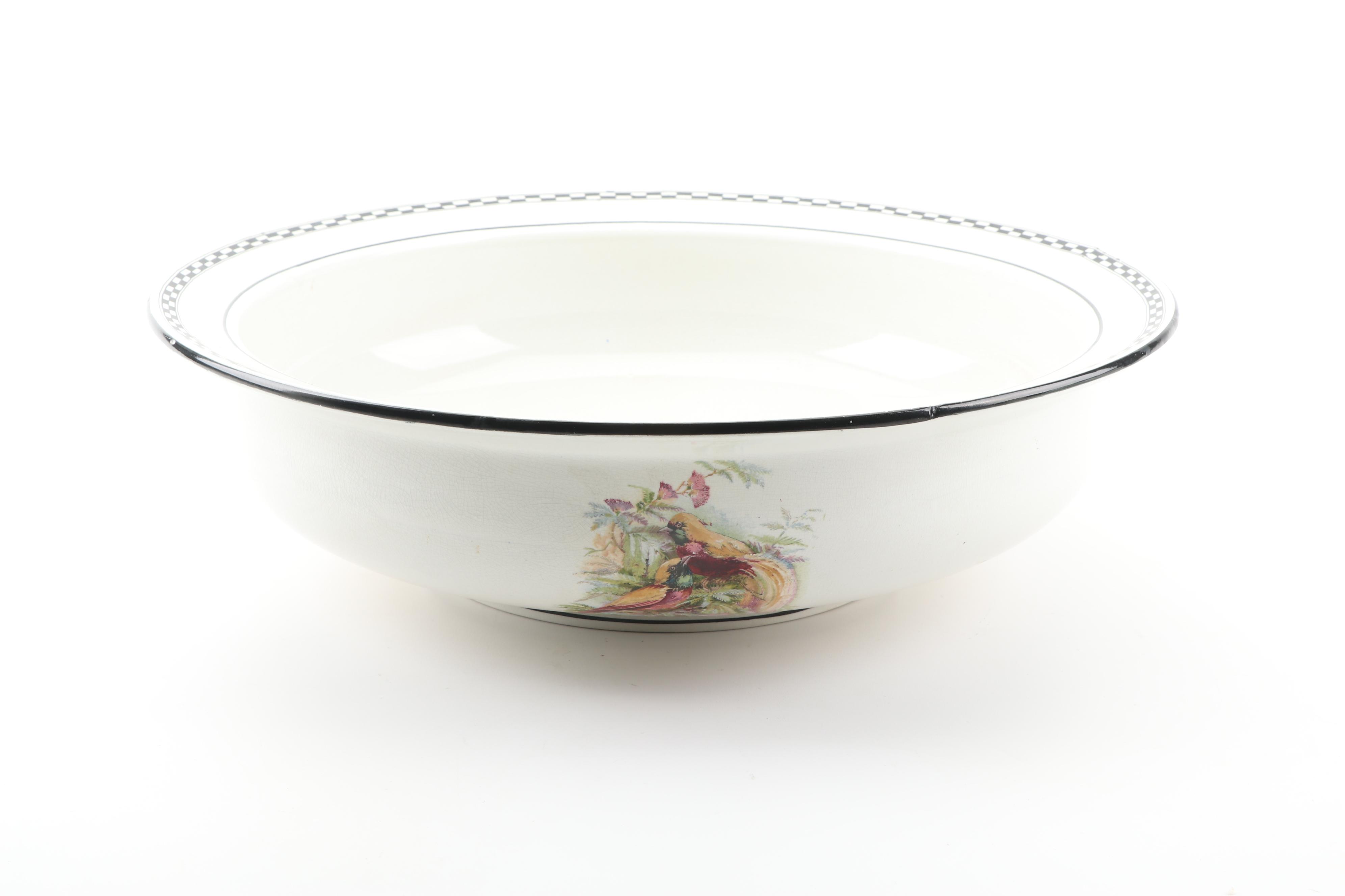 Transferware Avian Motif Ironstone Wash Pitcher & Basin