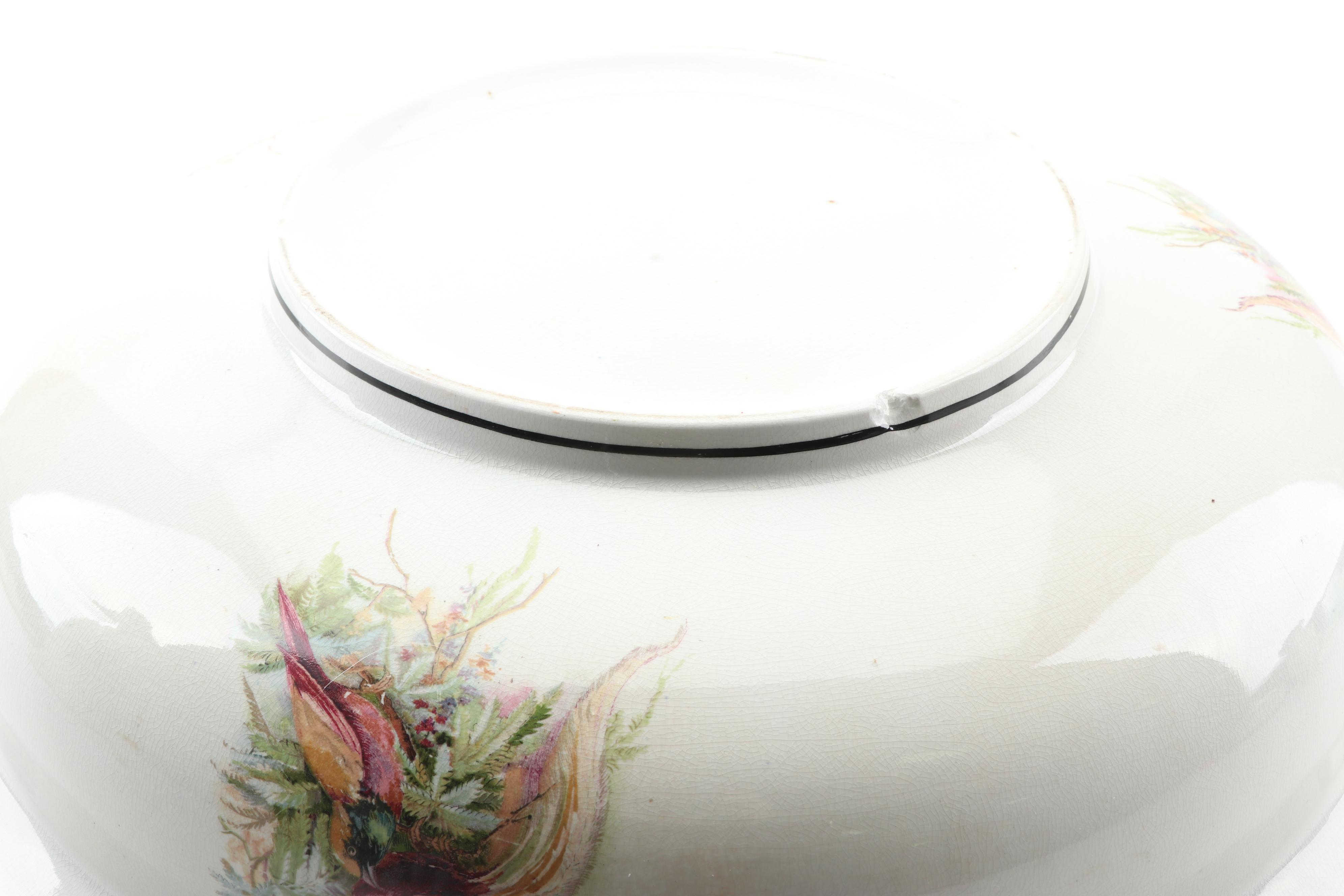 Transferware Avian Motif Ironstone Wash Pitcher & Basin