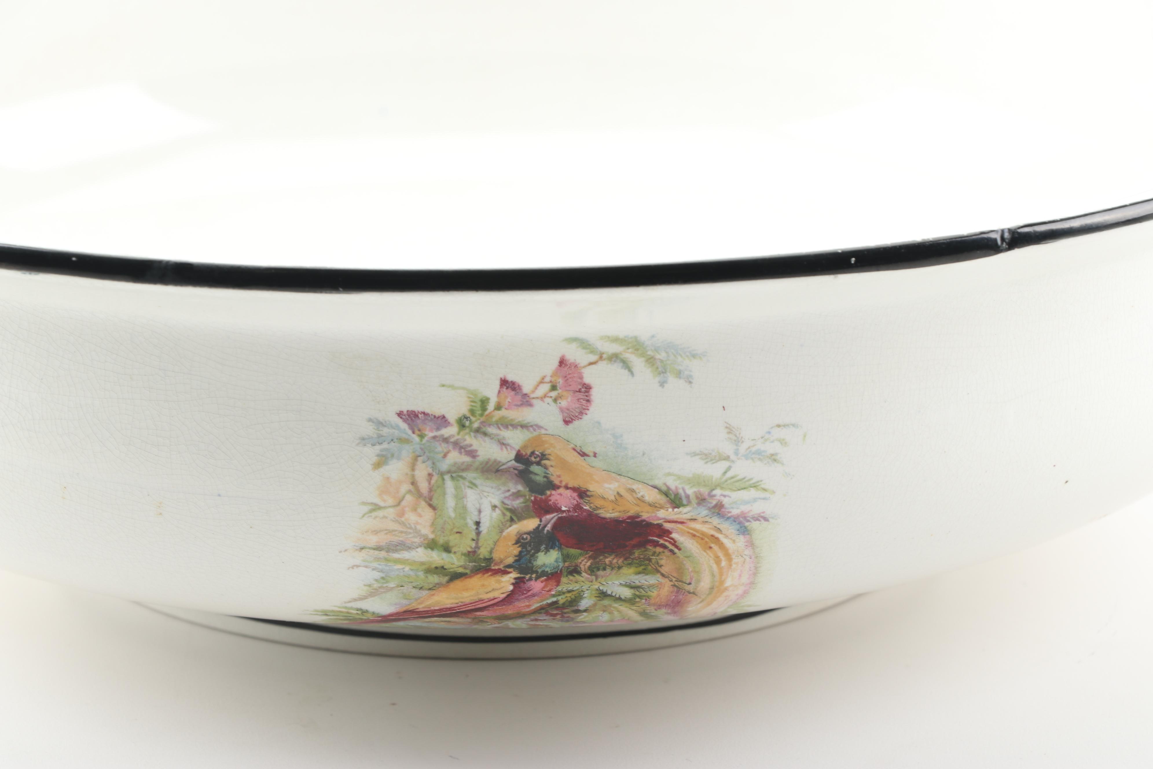 Transferware Avian Motif Ironstone Wash Pitcher & Basin