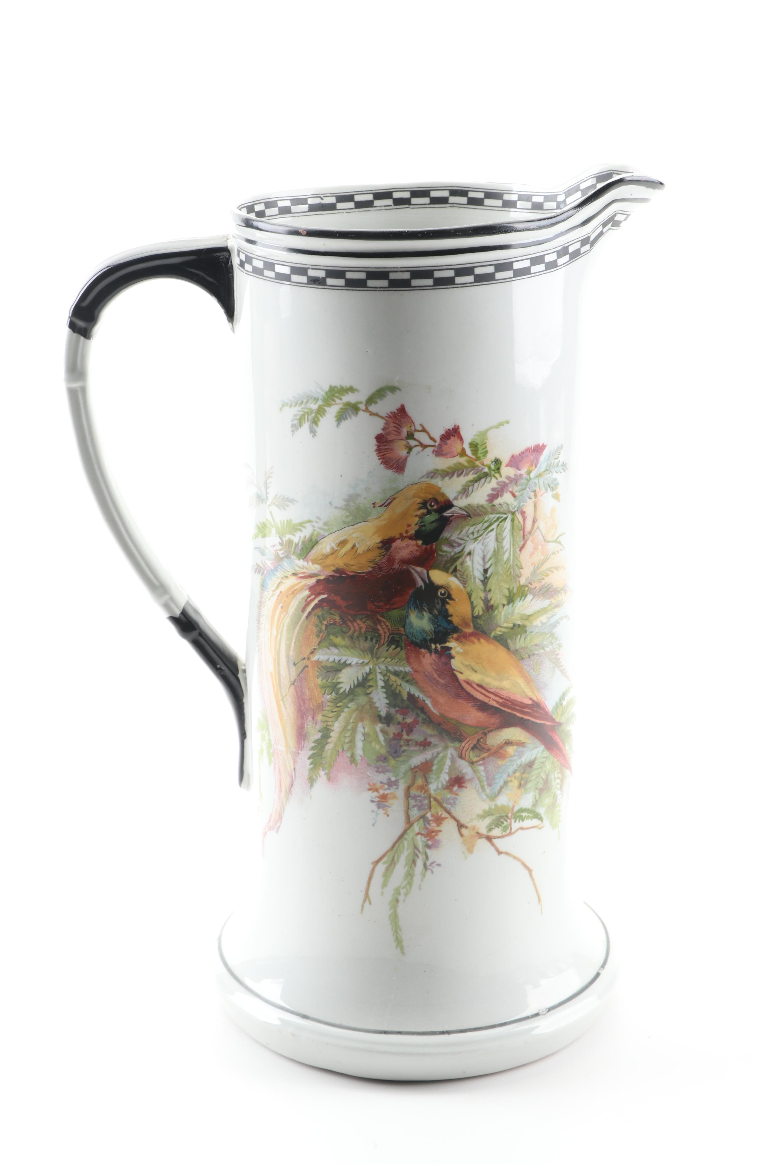 Transferware Avian Motif Ironstone Wash Pitcher & Basin