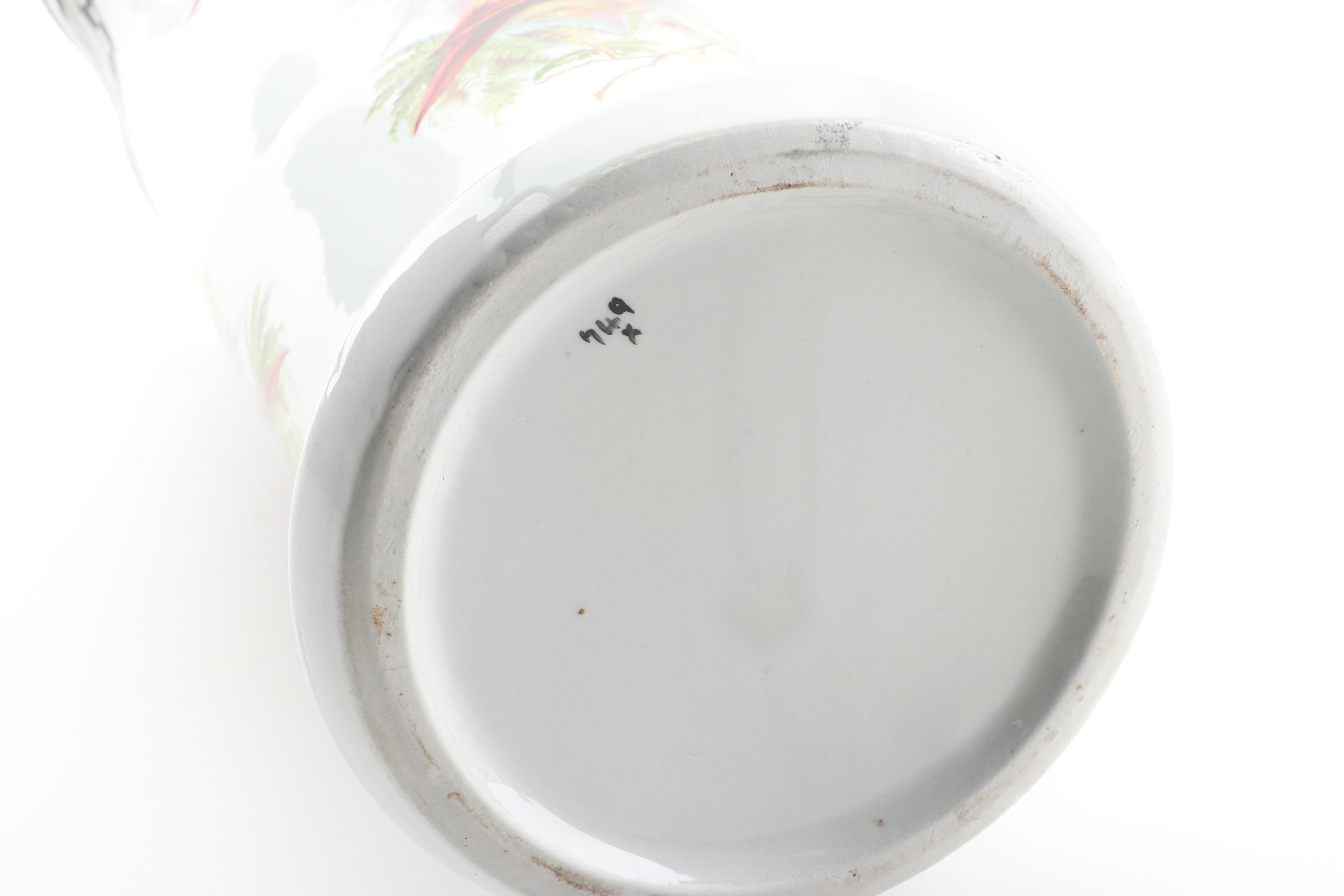 Transferware Avian Motif Ironstone Wash Pitcher & Basin