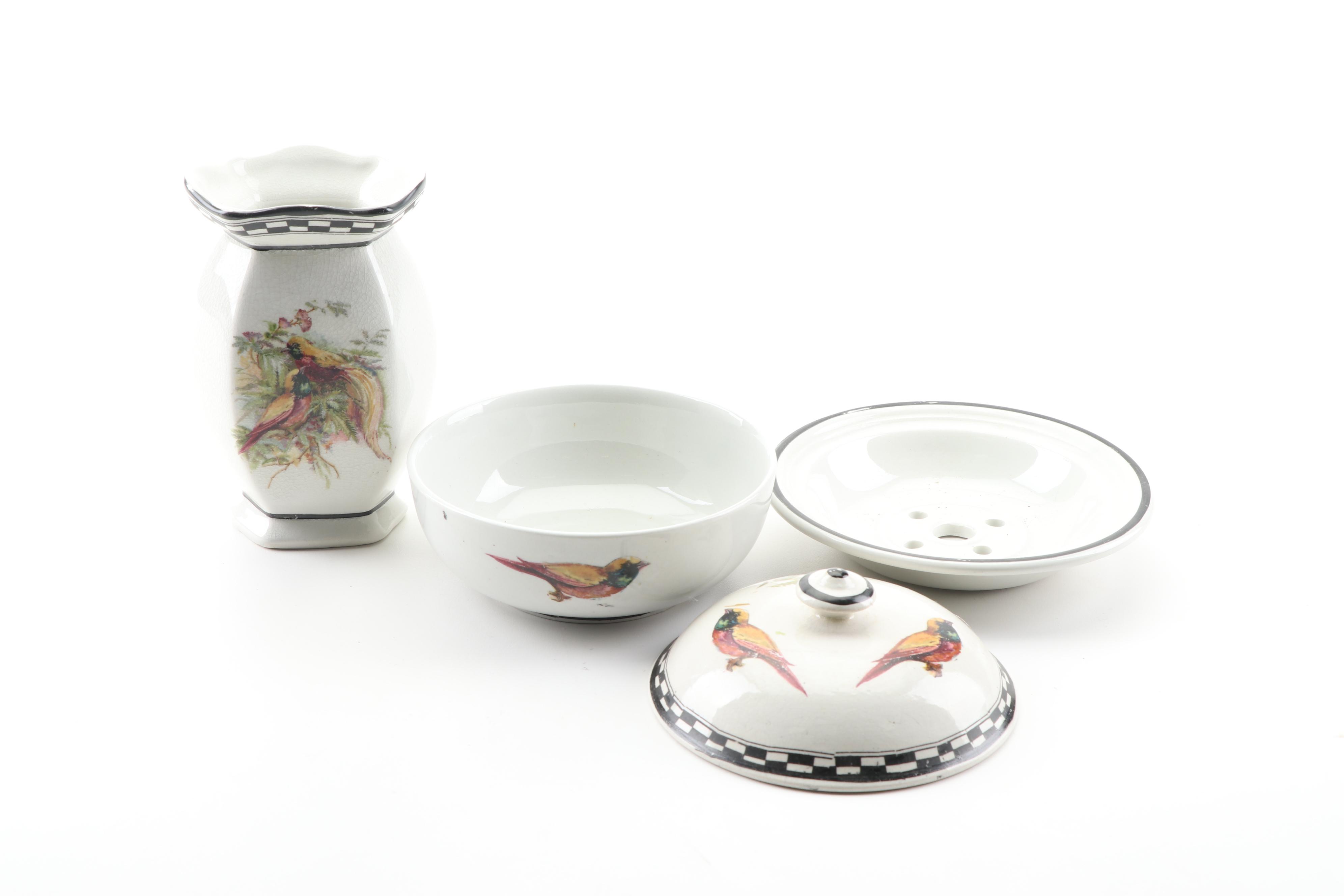 Transferware Avian Motif Ironstone Wash Pitcher & Basin