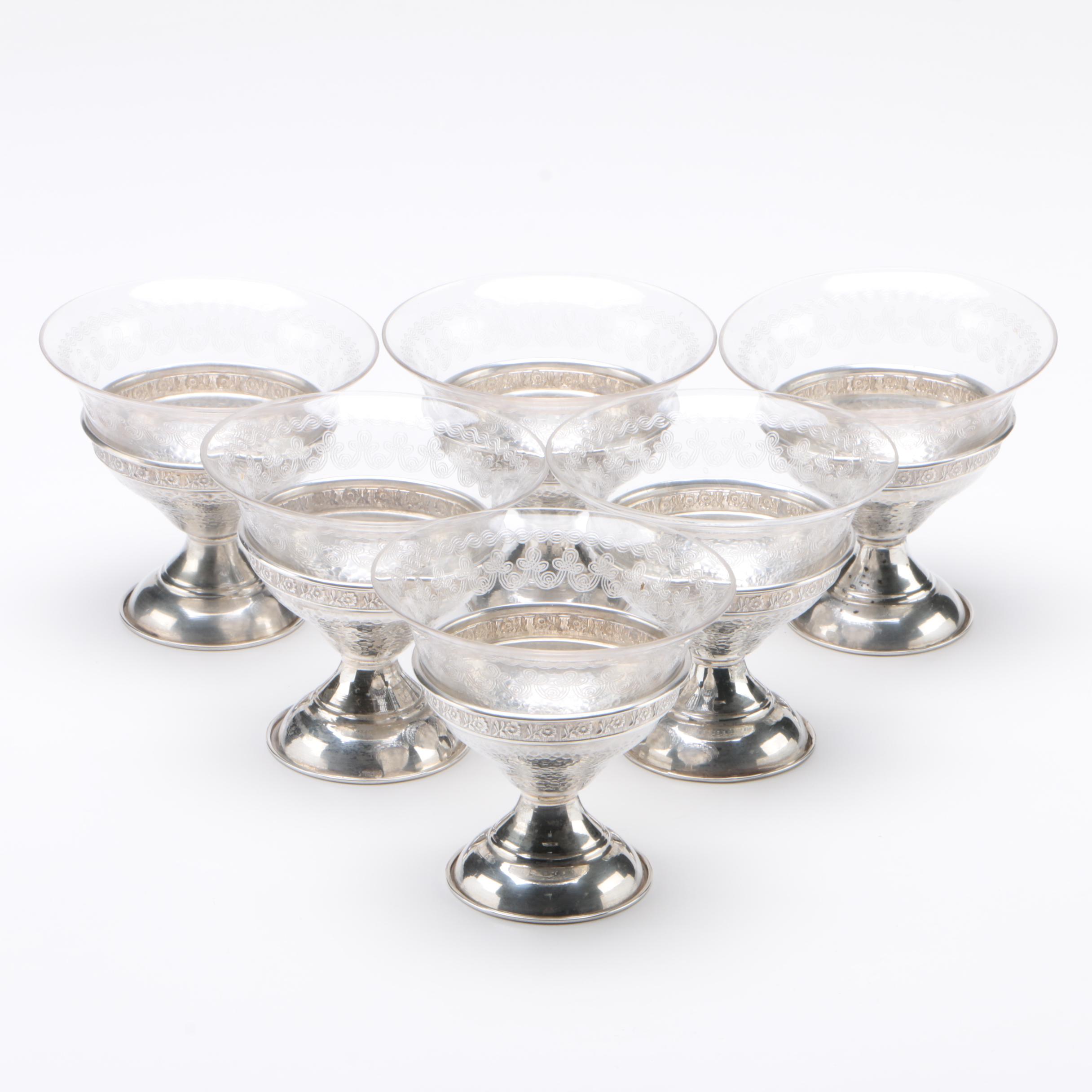 Sterling Silver Sherbet Cups with Glass Inserts