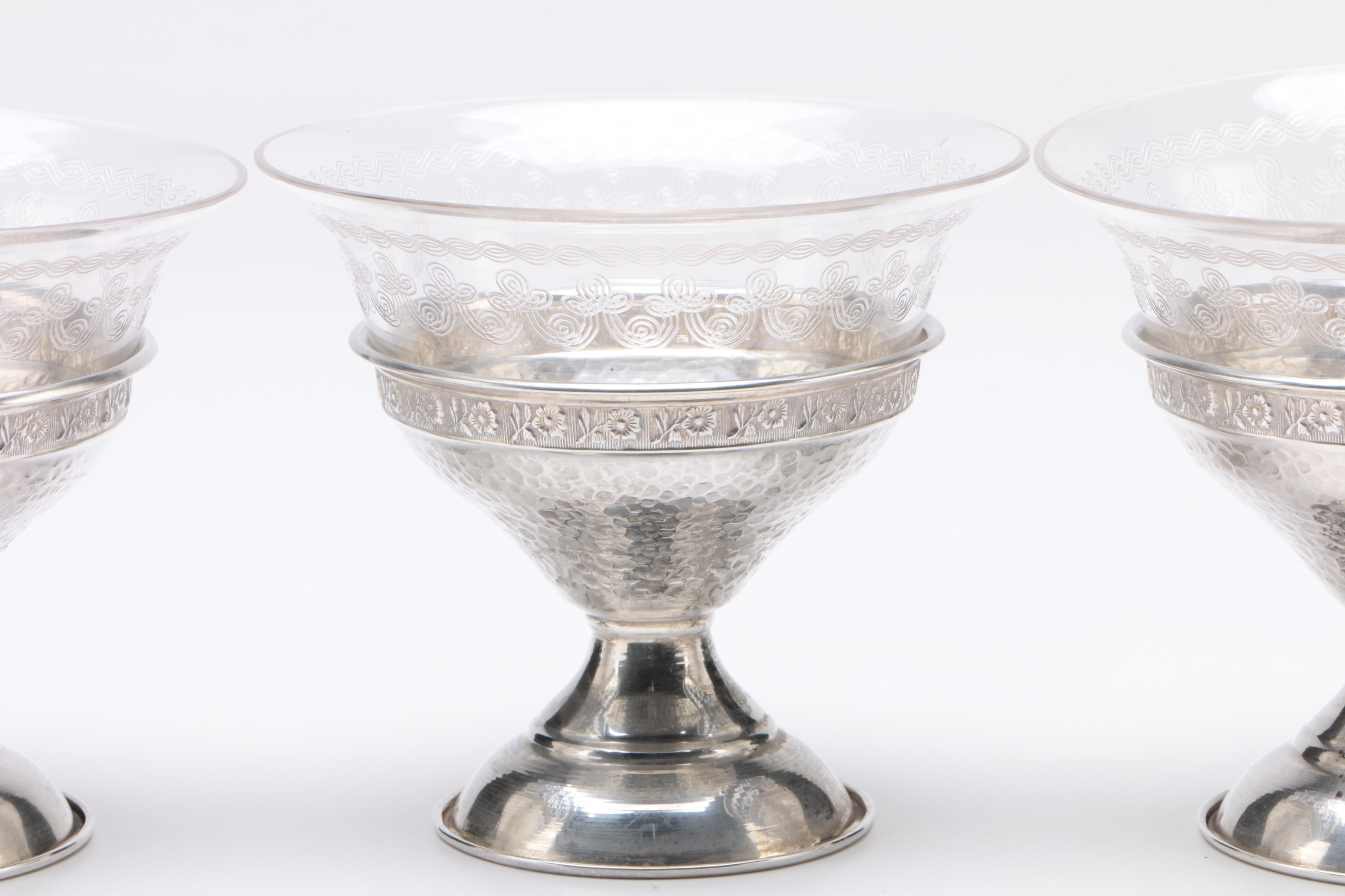 Sterling Silver Sherbet Cups with Glass Inserts