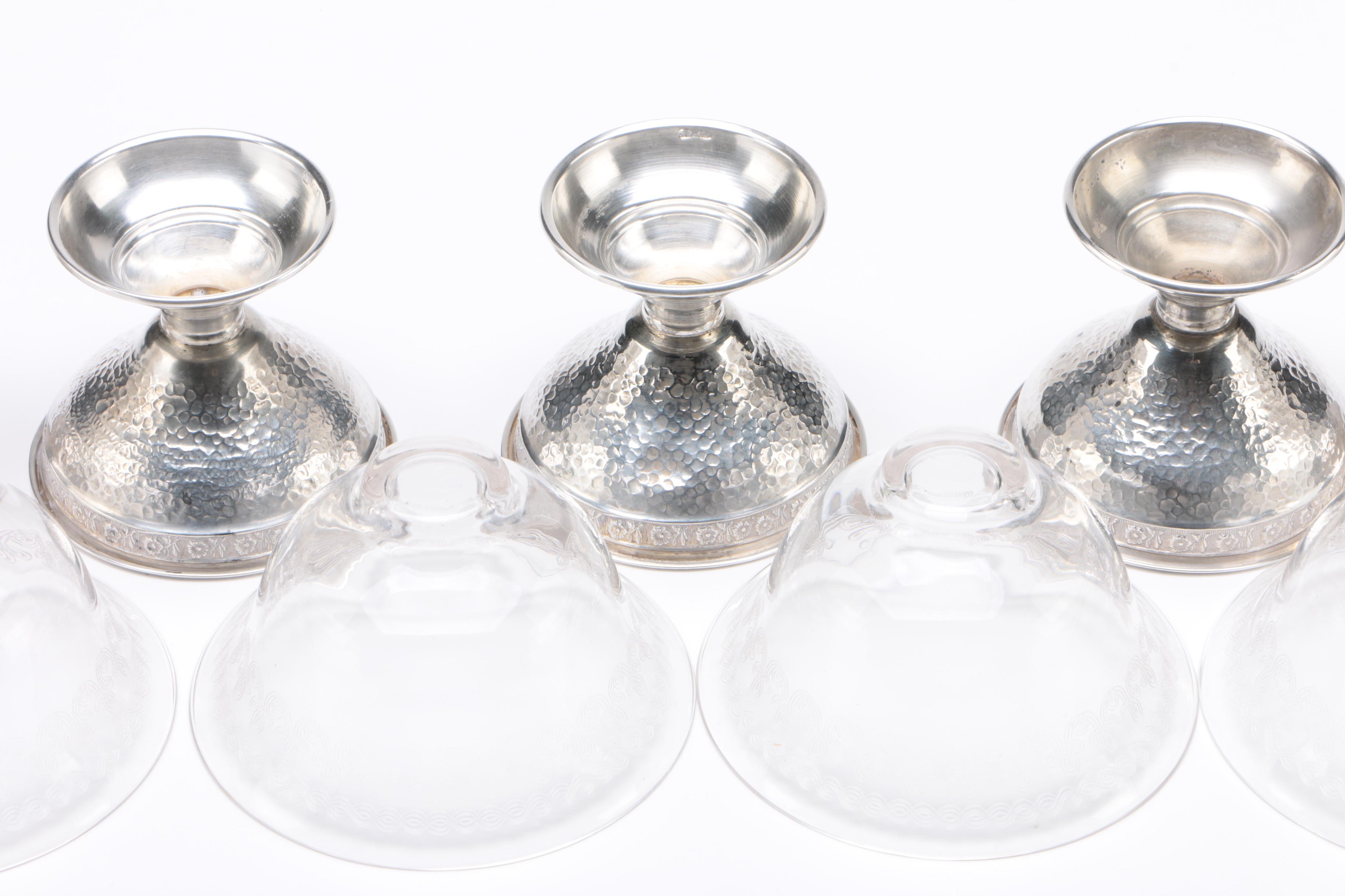 Sterling Silver Sherbet Cups with Glass Inserts