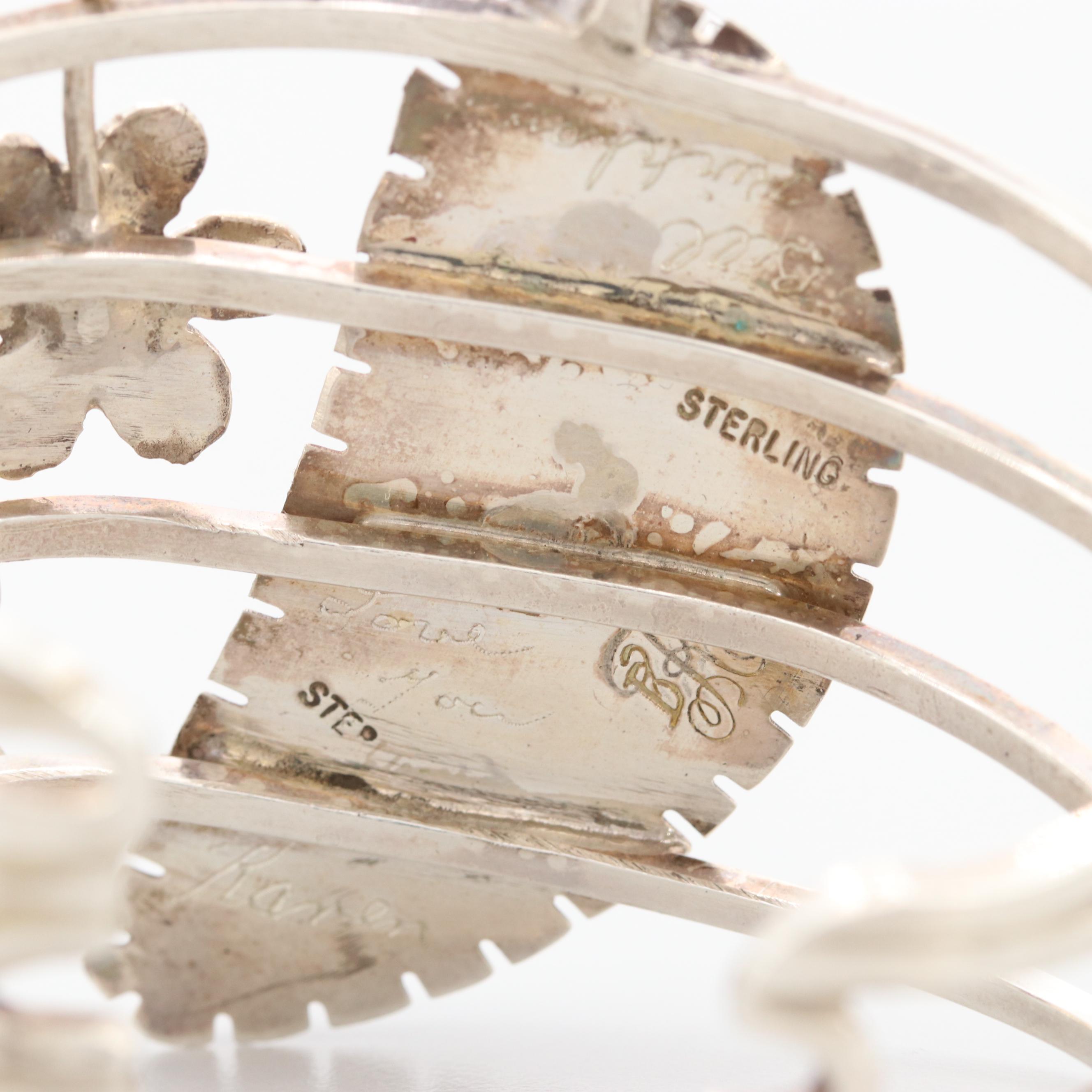 Bill Kirkham Sterling Silver and Eilat Stone Carved Leaf Motif Cuff Bracelet