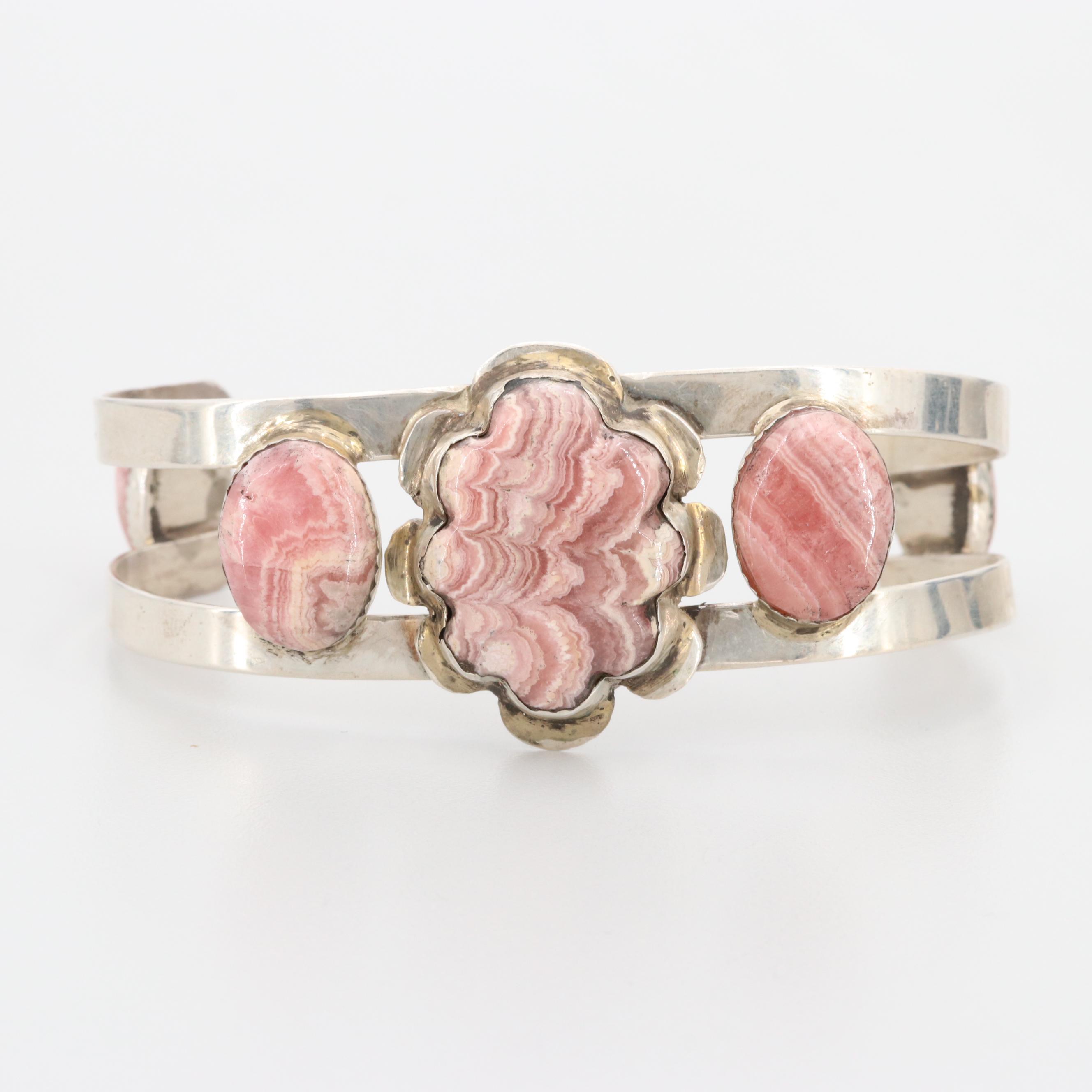 Bill Kirkham Sterling Silver Rhodochrosite Cuff Bracelet