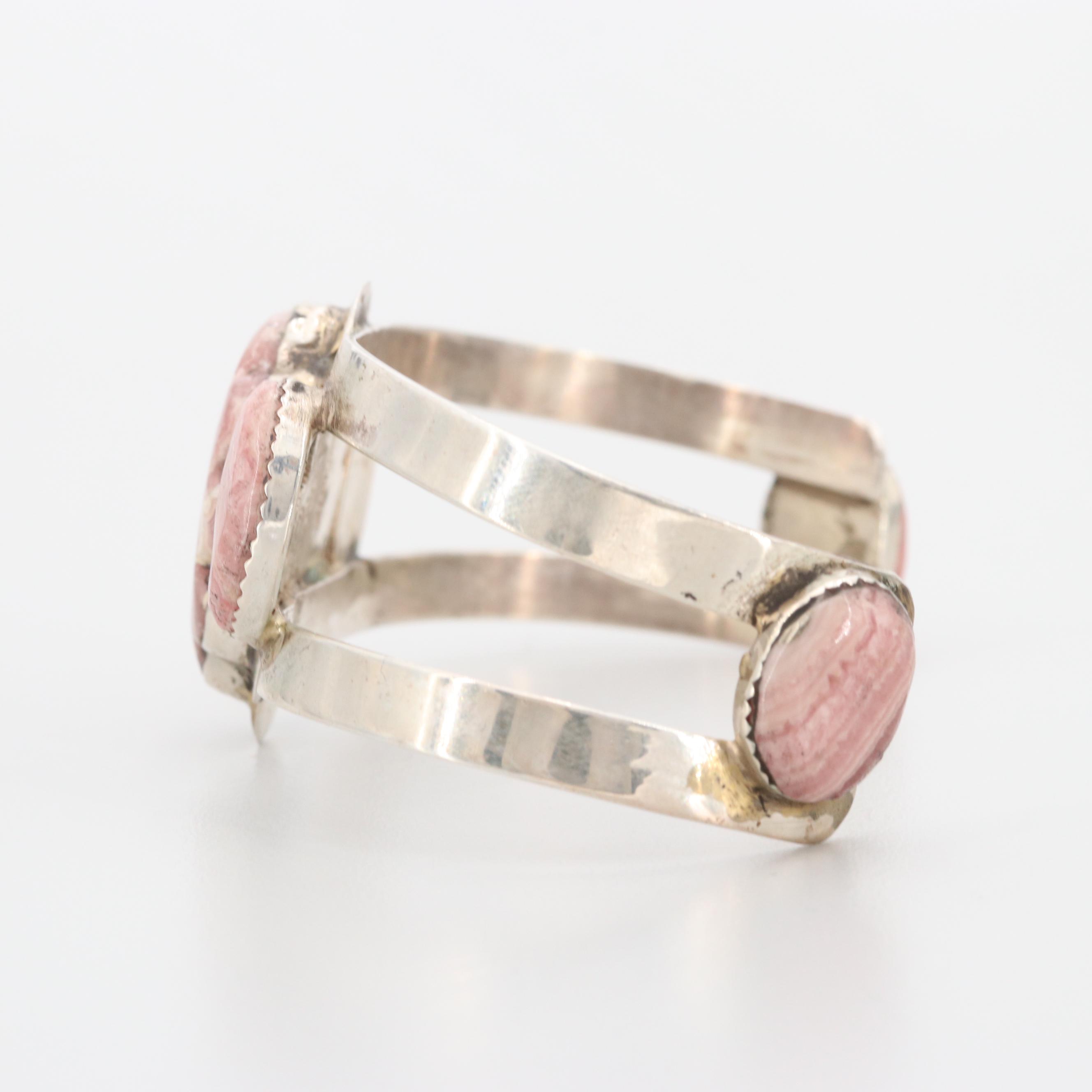 Bill Kirkham Sterling Silver Rhodochrosite Cuff Bracelet