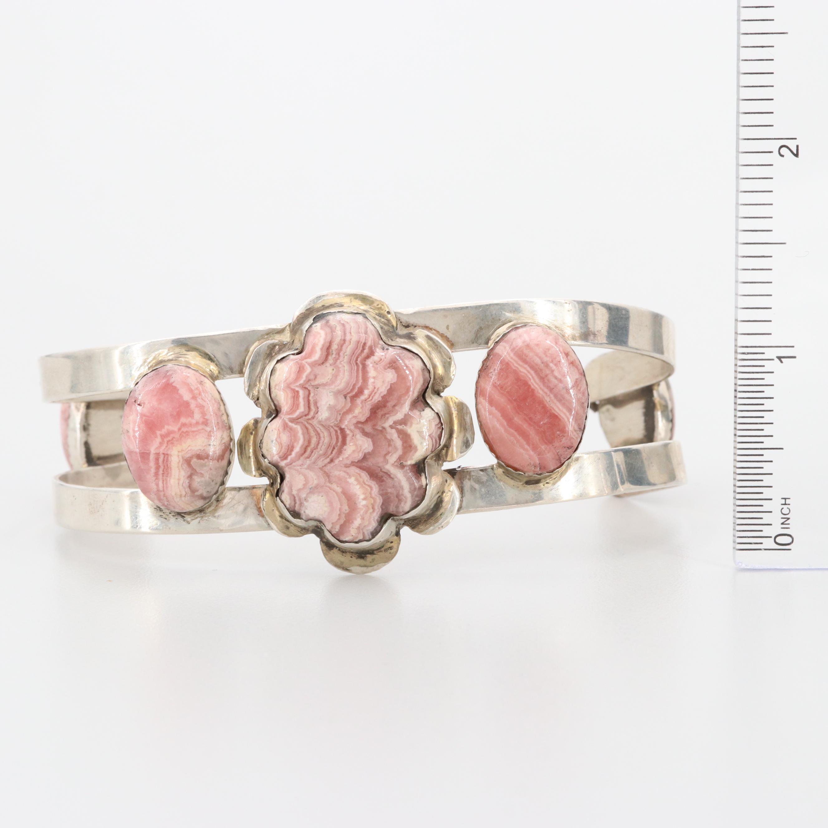 Bill Kirkham Sterling Silver Rhodochrosite Cuff Bracelet