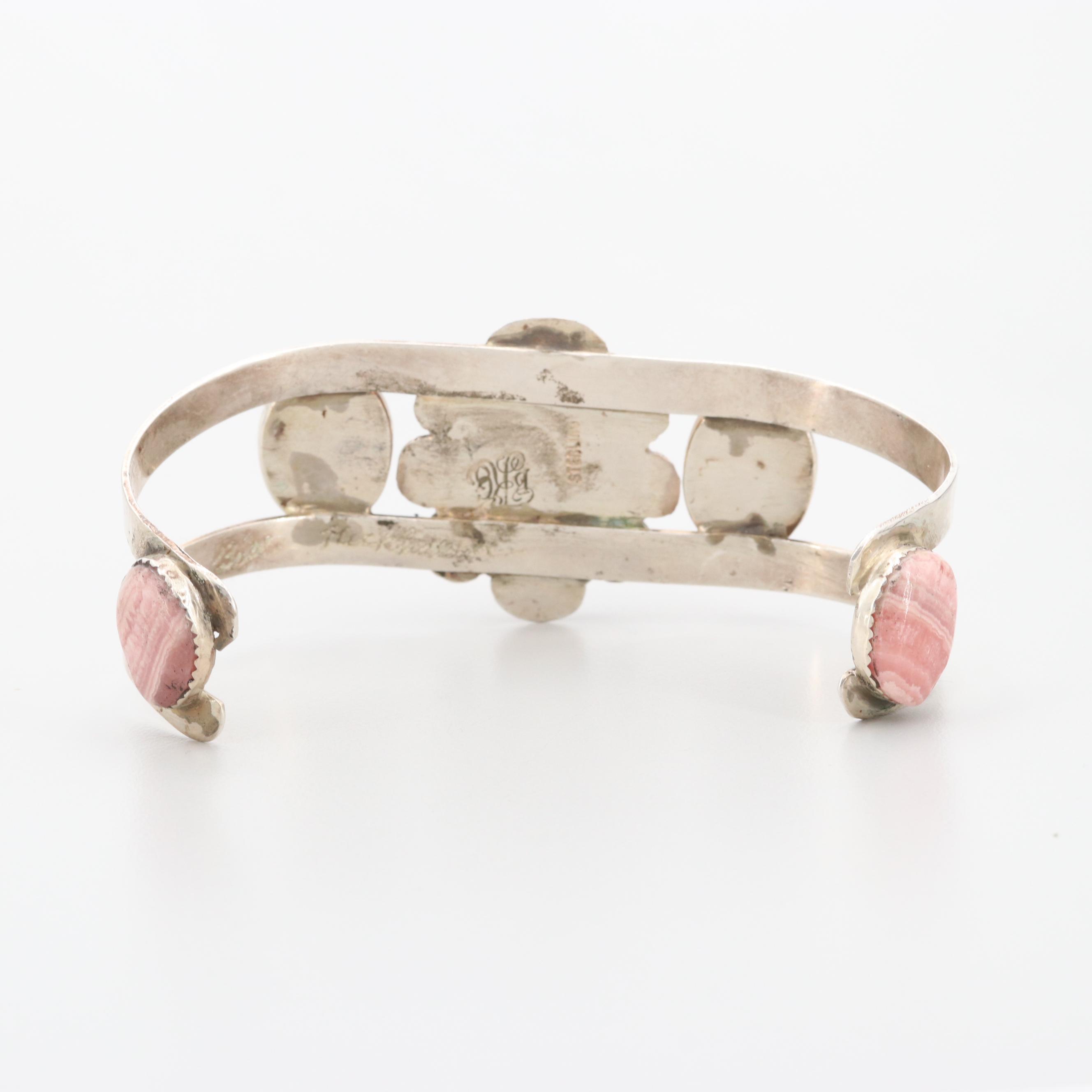 Bill Kirkham Sterling Silver Rhodochrosite Cuff Bracelet