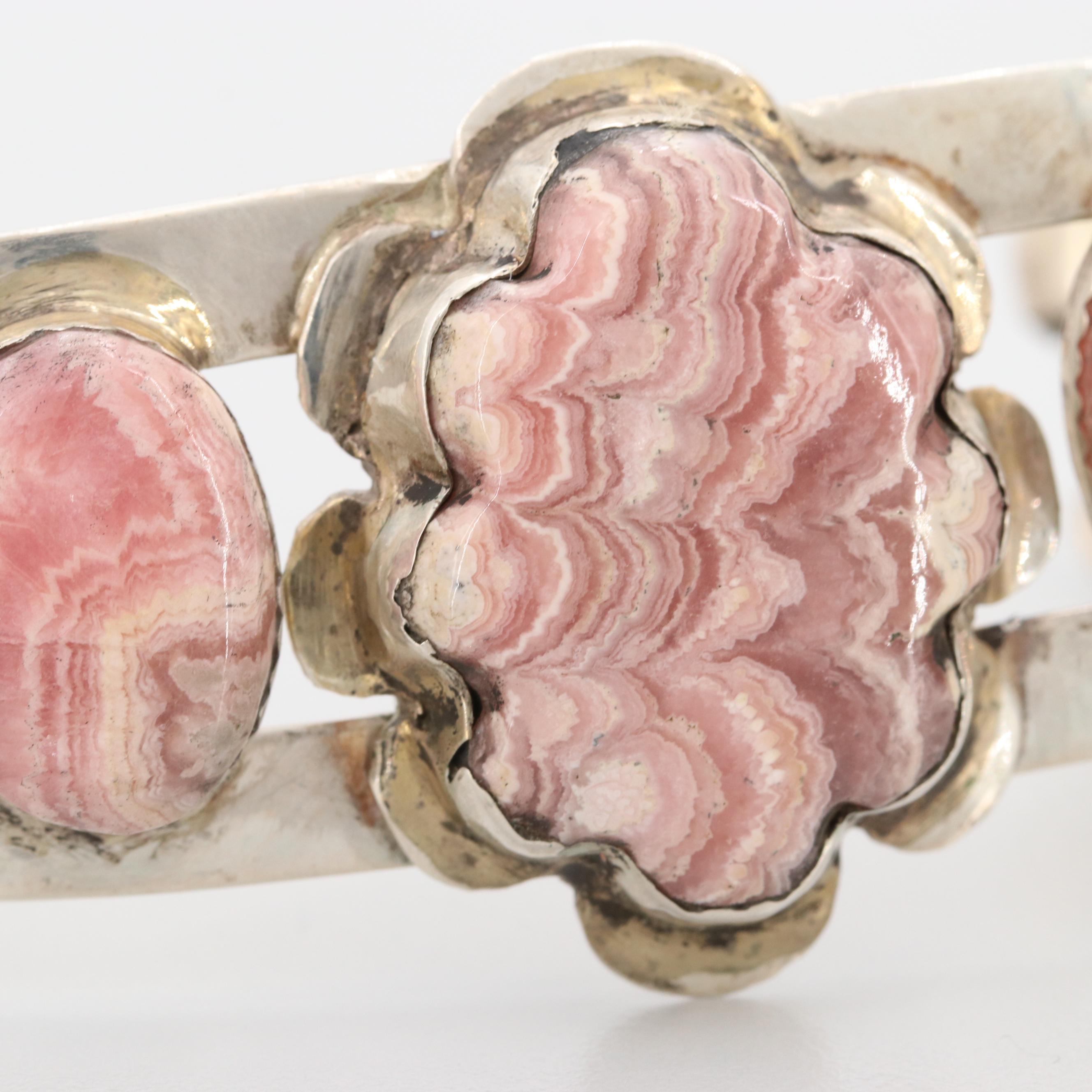 Bill Kirkham Sterling Silver Rhodochrosite Cuff Bracelet