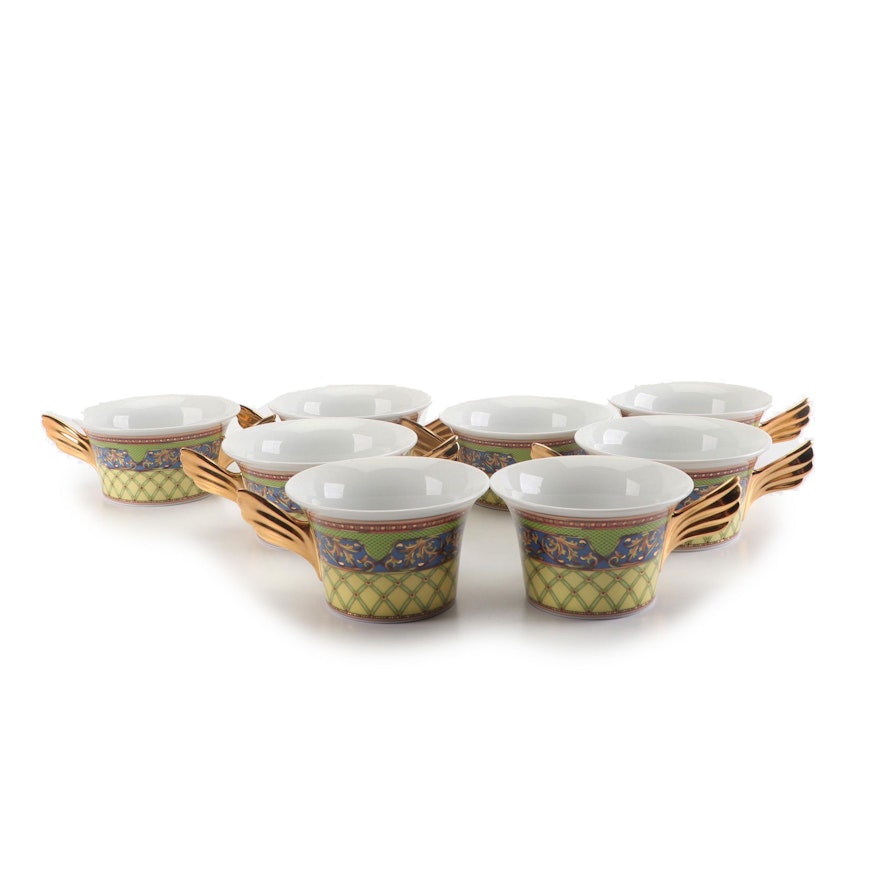 Versace for Rosenthal "Russian Dream" Porcelain Flat Cups and Cream Soup Bowl