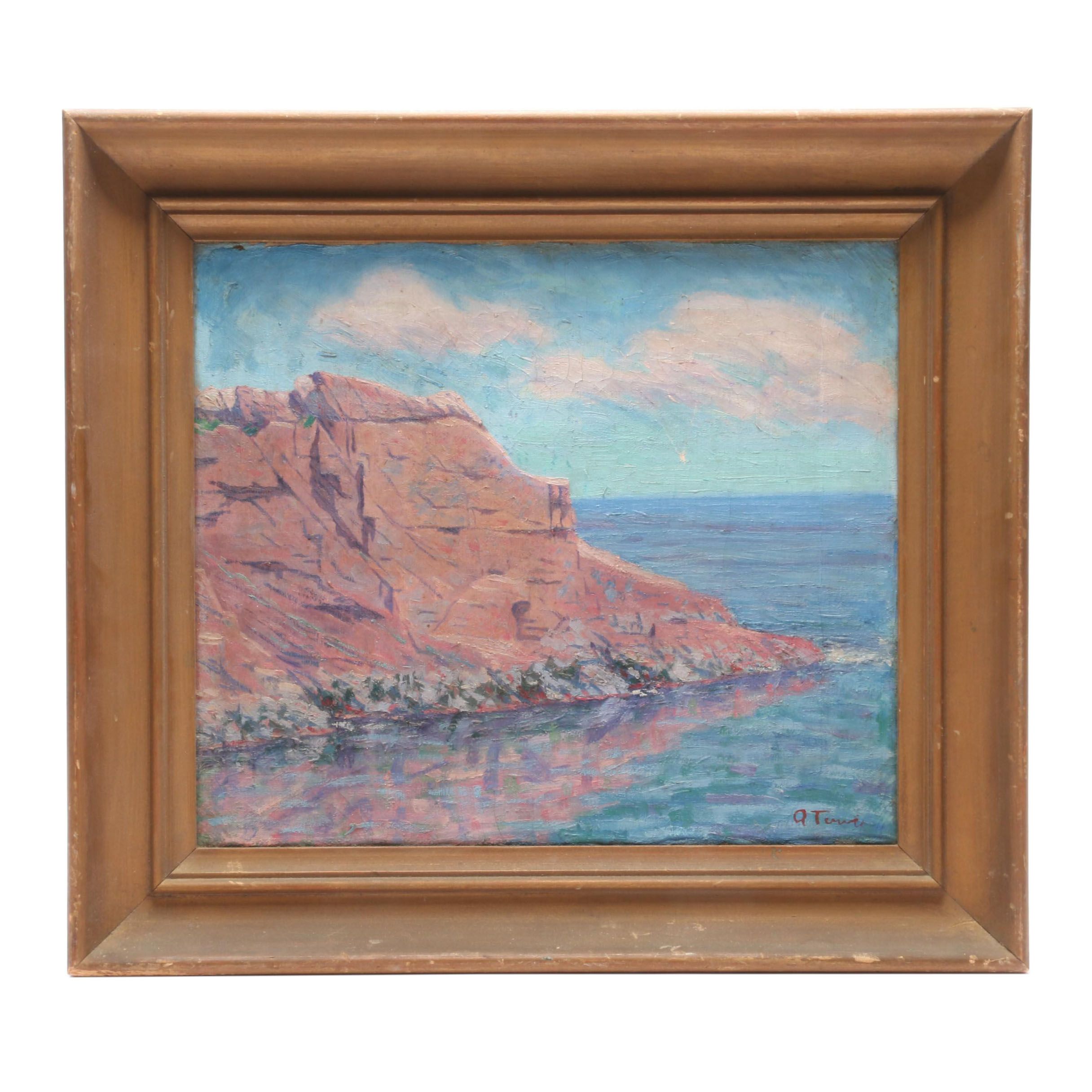 Vintage Oil Painting of a Coastal Landscape