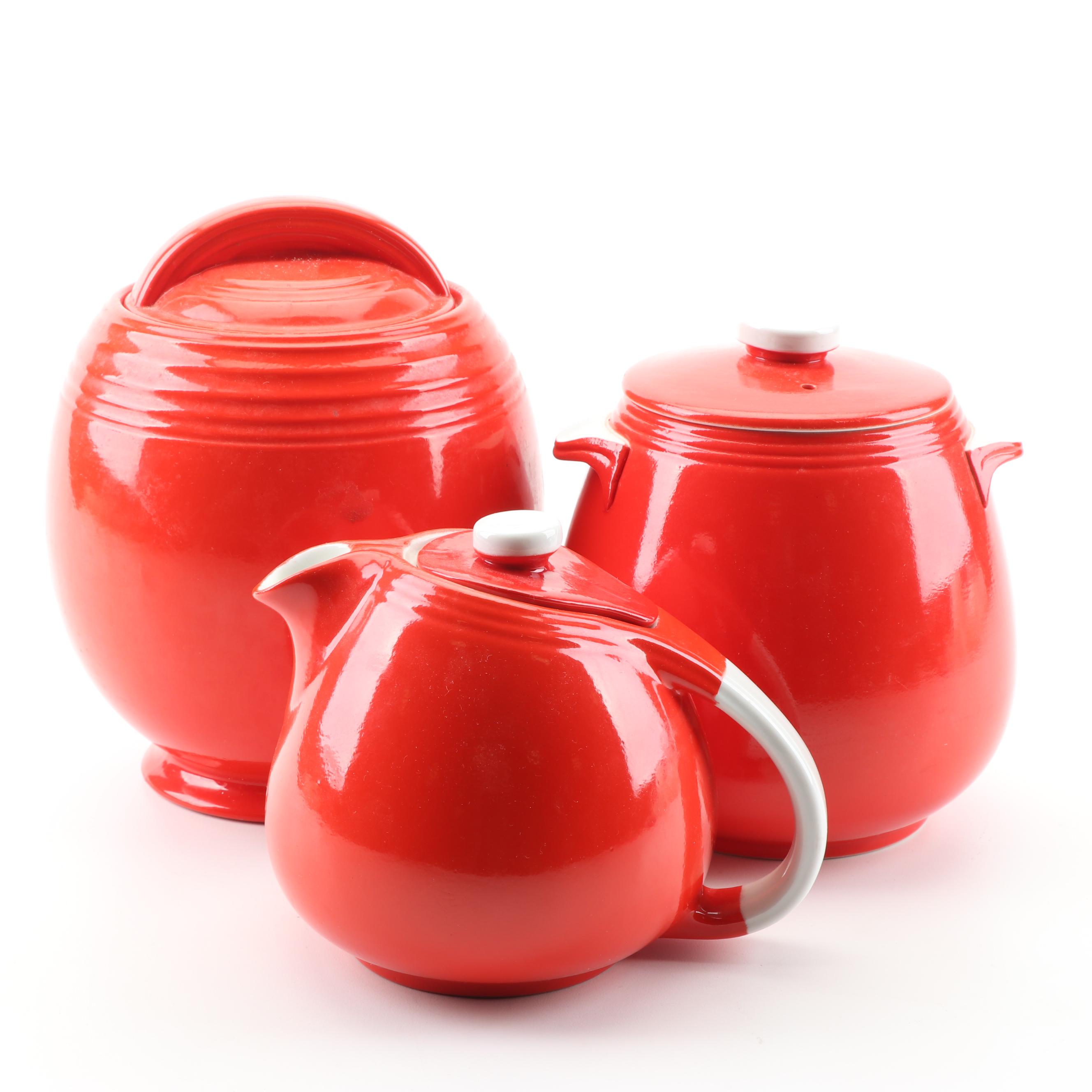 Hall "Chinese Red" Ceramic Cookie Jars and Teapot, Mid-Century