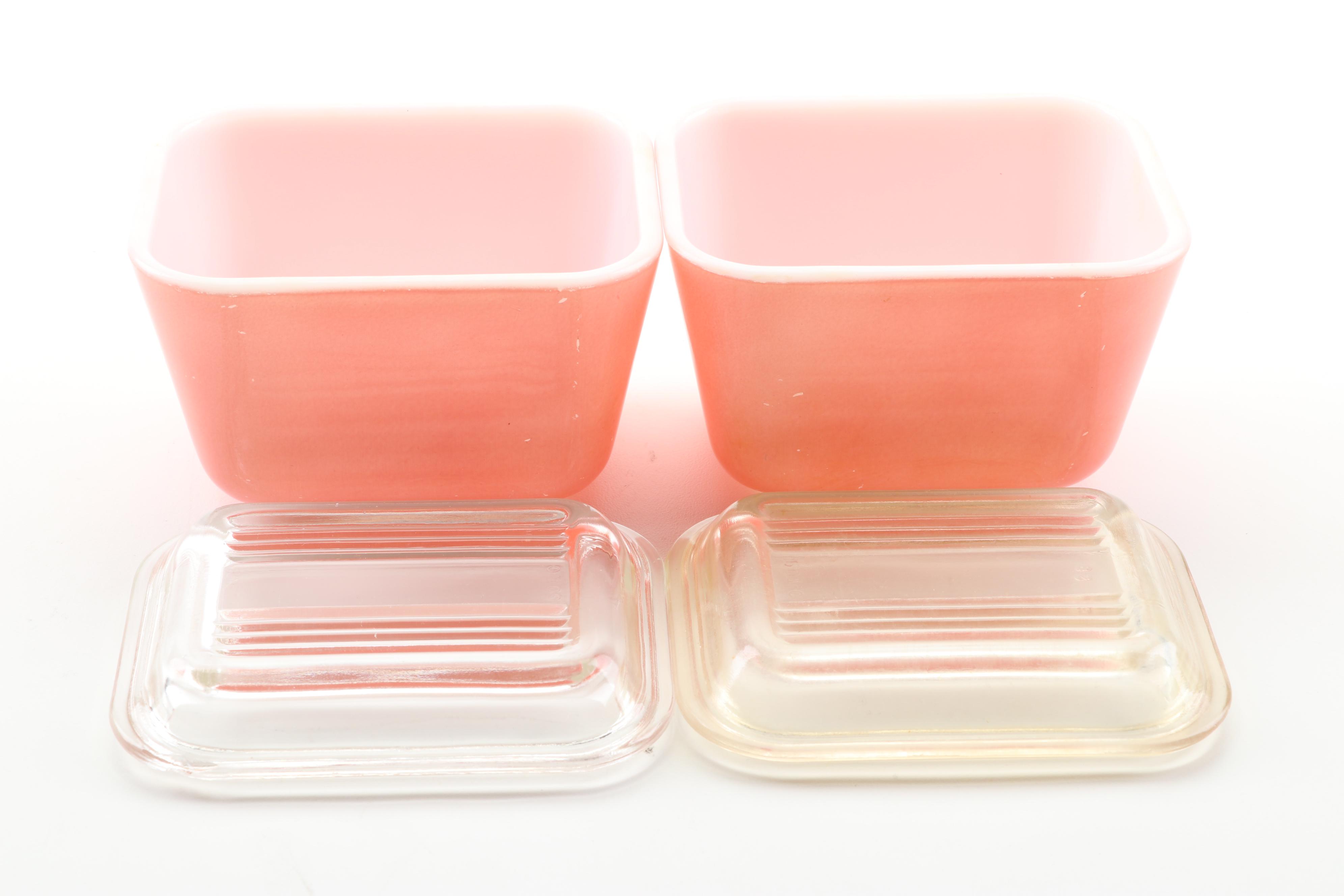 Vintage Pyrex Pink Nesting Bowls and Refrigerator Jars