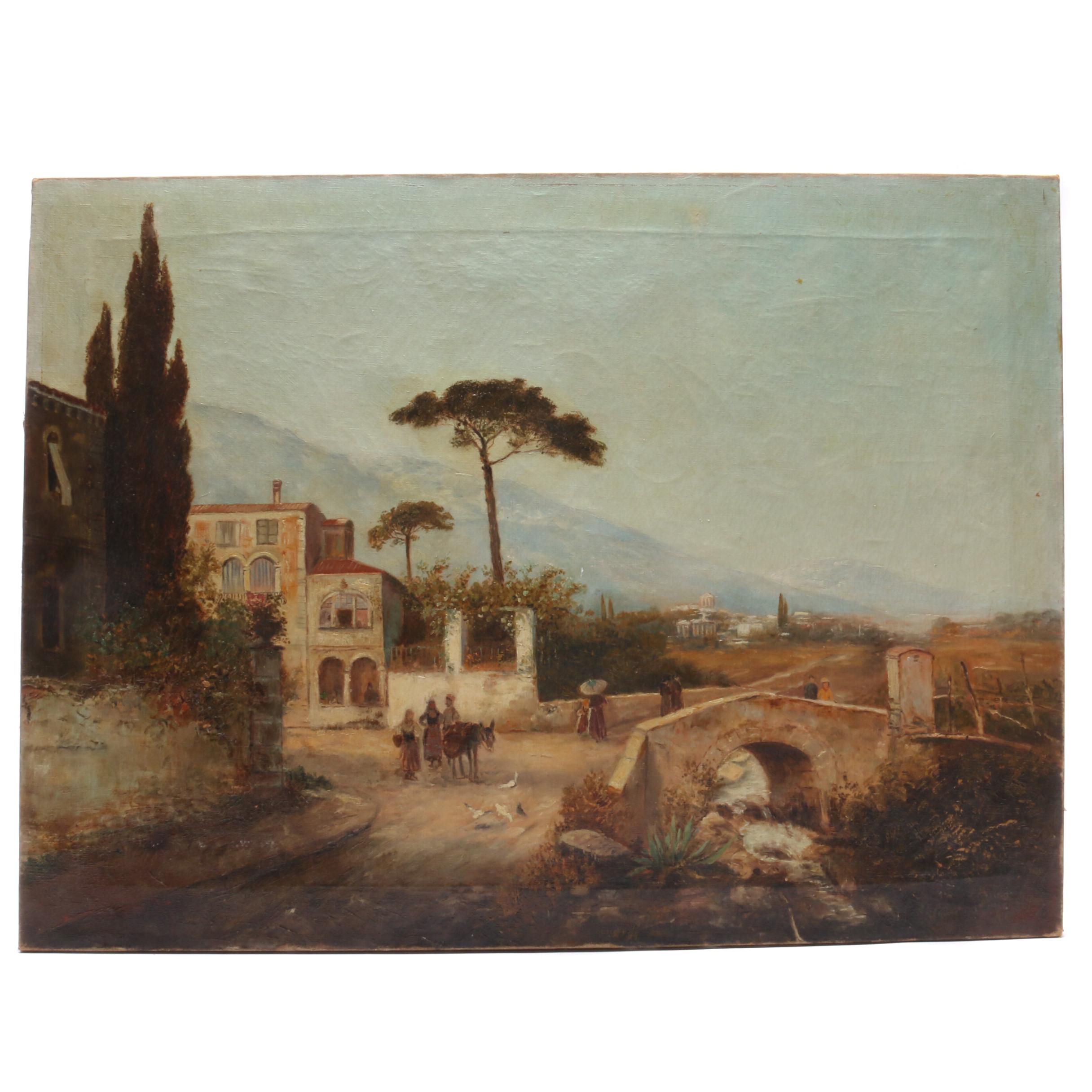 A. Ricciardi Continental Oil Painting of Scenic Countryside