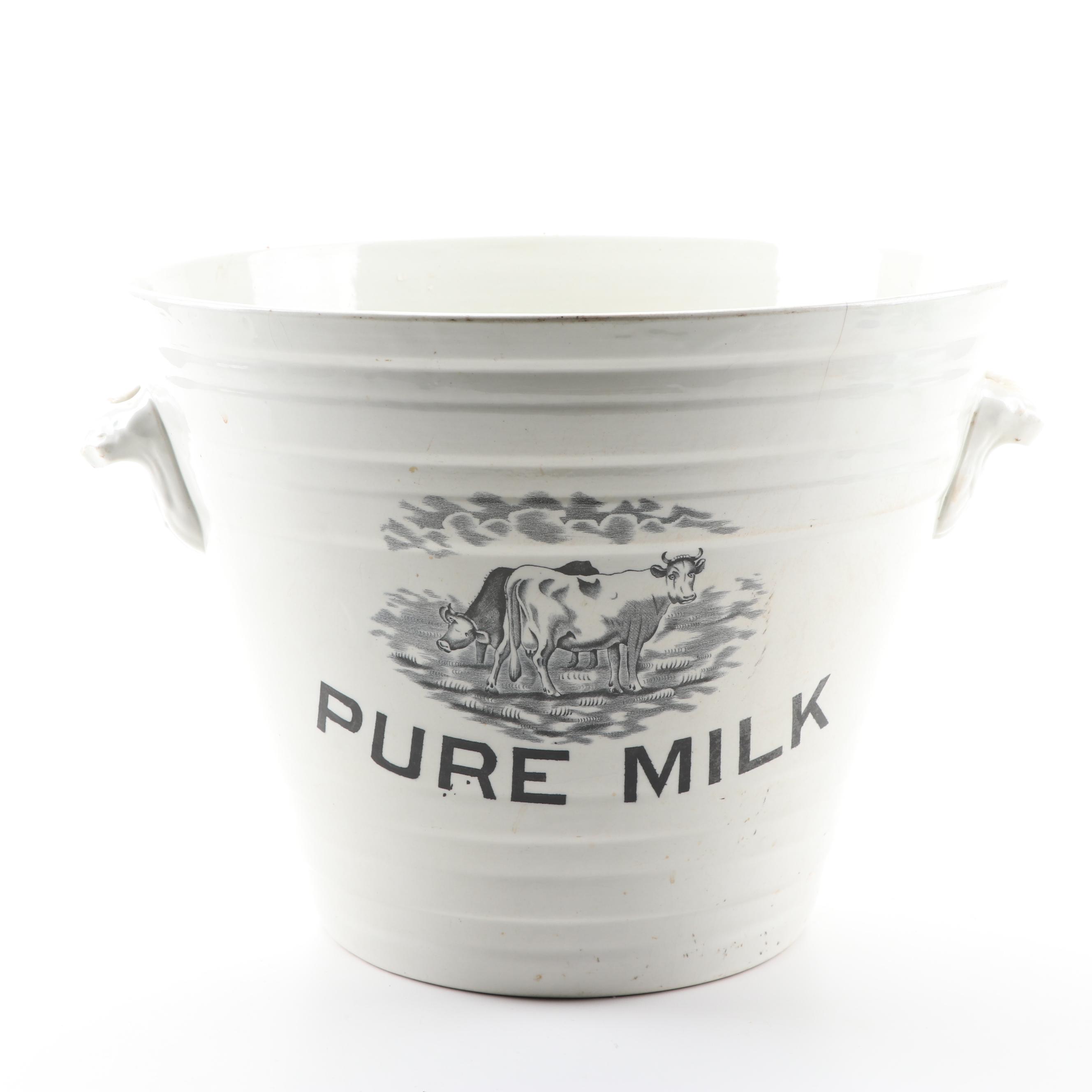 English "Pure Milk" Ironstone Bucket, Late 19th Century