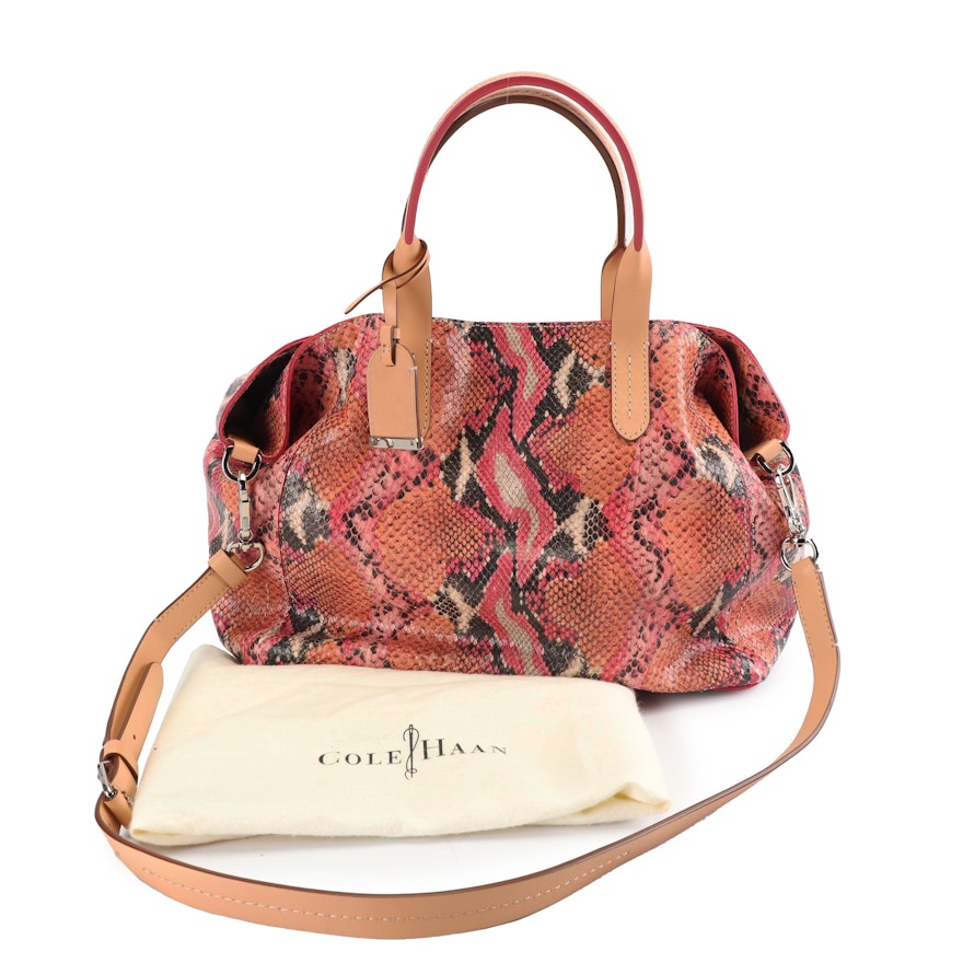 Cole Haan Python Embossed Multicolor Leather Satchel with Dust Bag