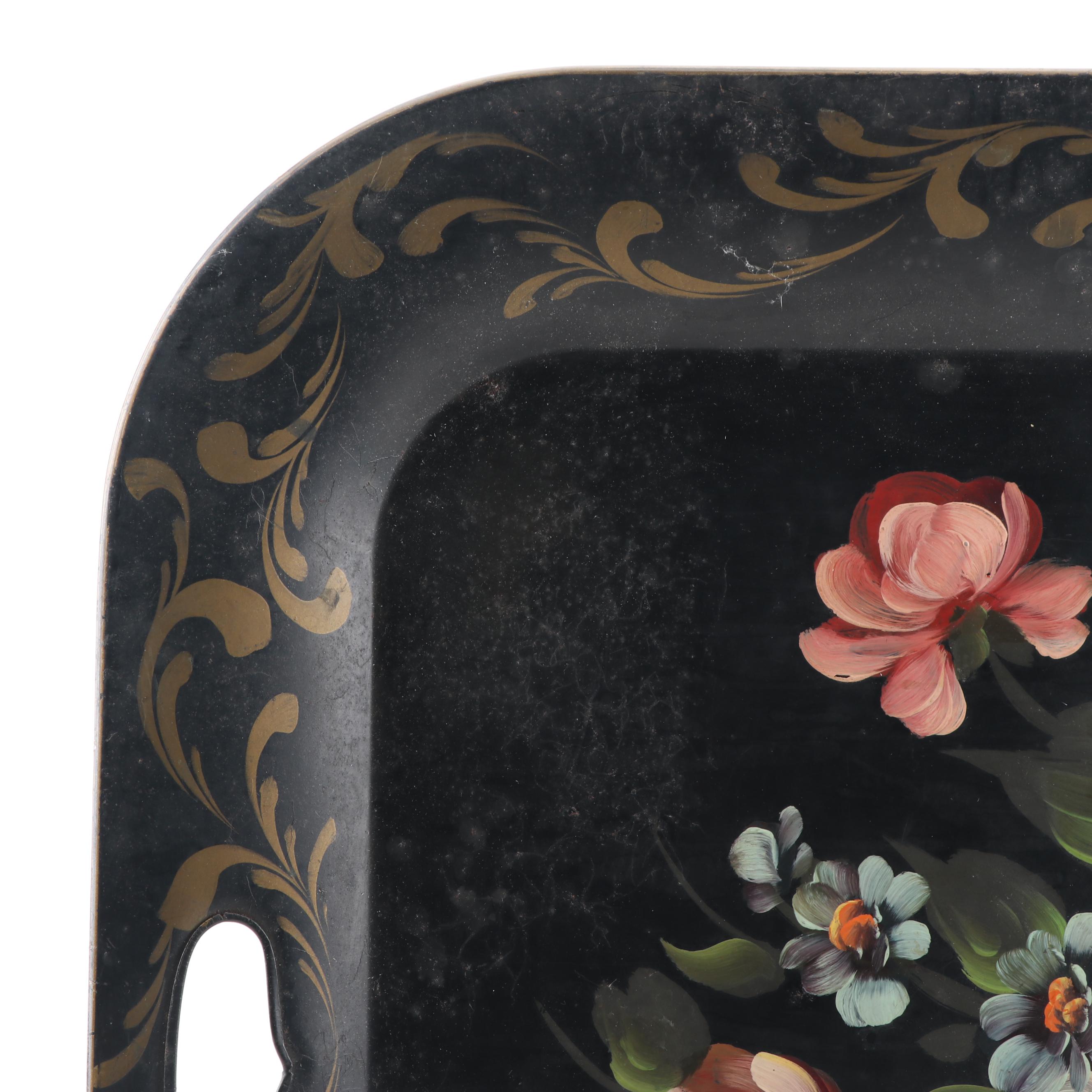 Hand-Painted Art Gift Tole Tray, Mid-Century