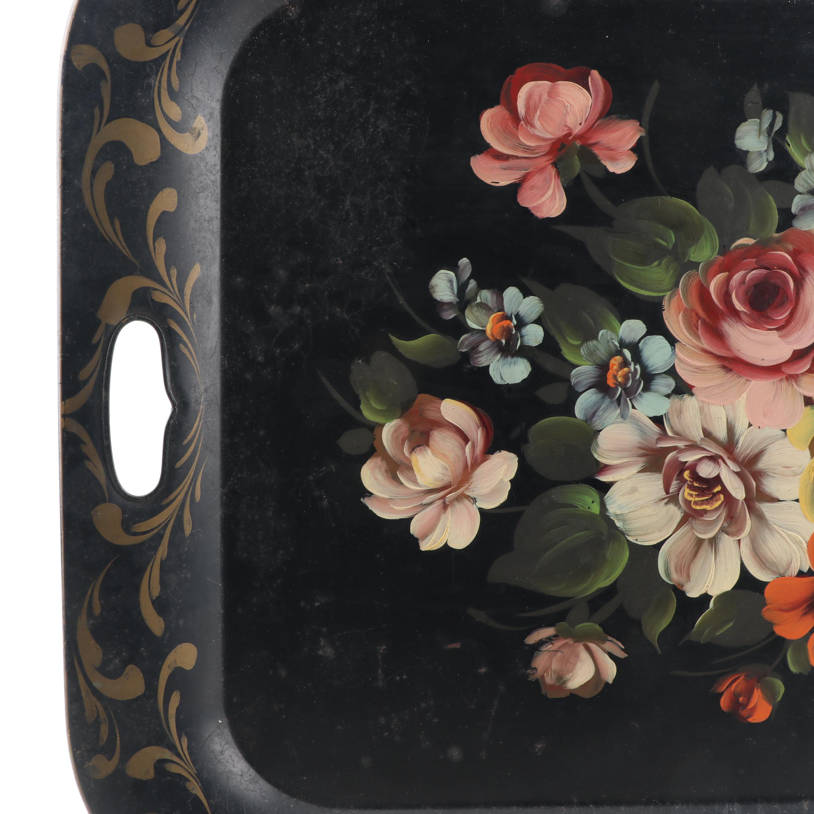 Hand-Painted Art Gift Tole Tray, Mid-Century