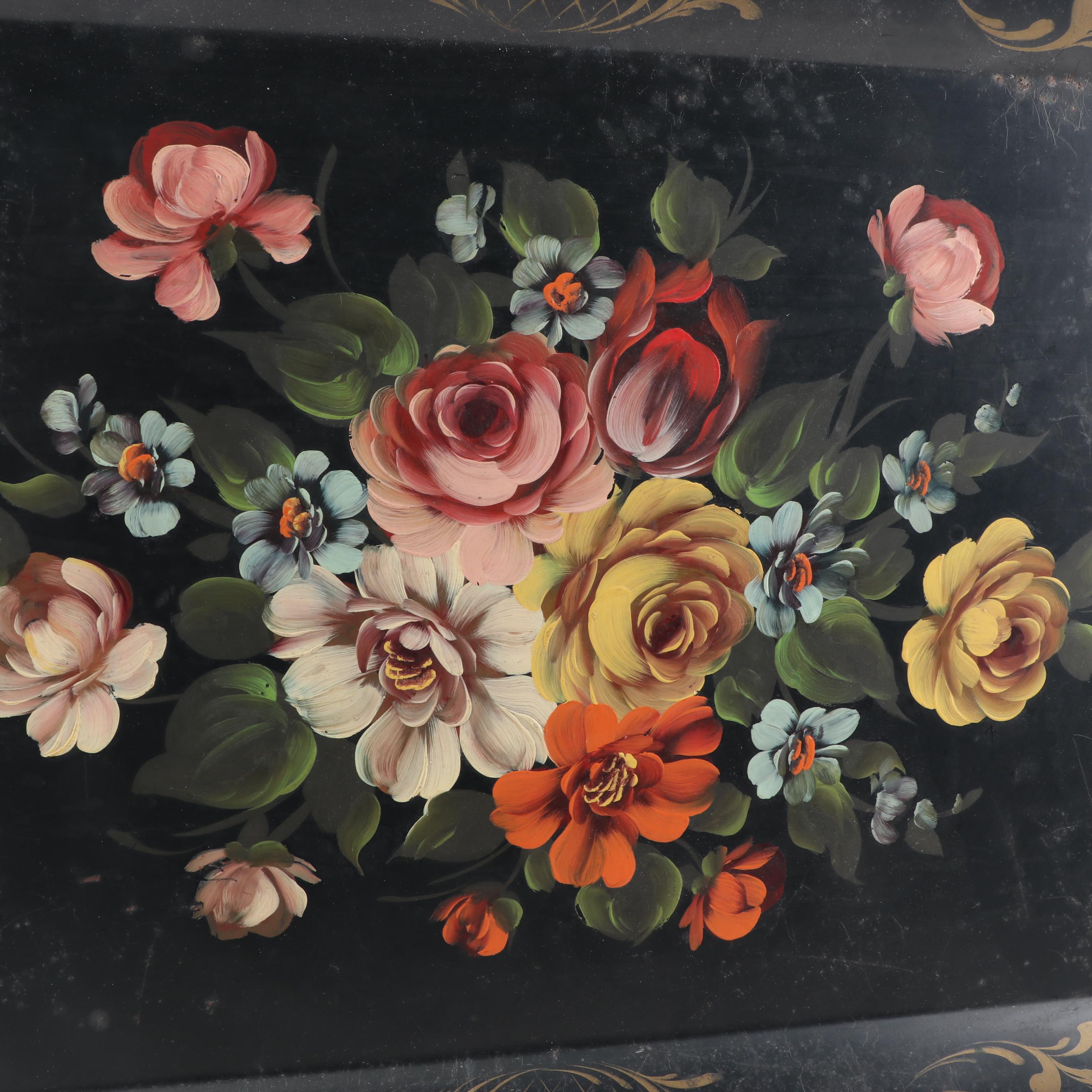 Hand-Painted Art Gift Tole Tray, Mid-Century