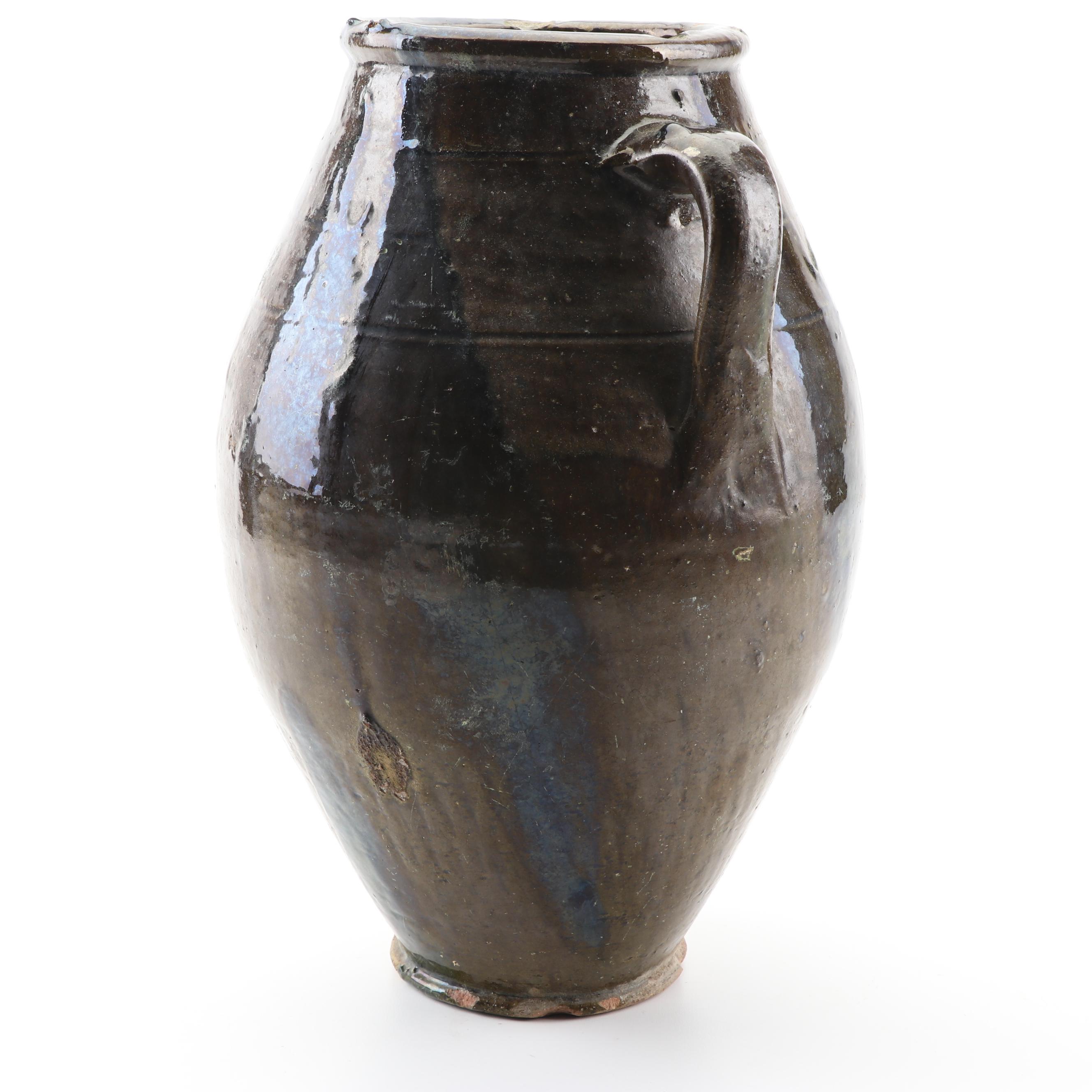 Alkaline Glazed Double Handled Stoneware Crock