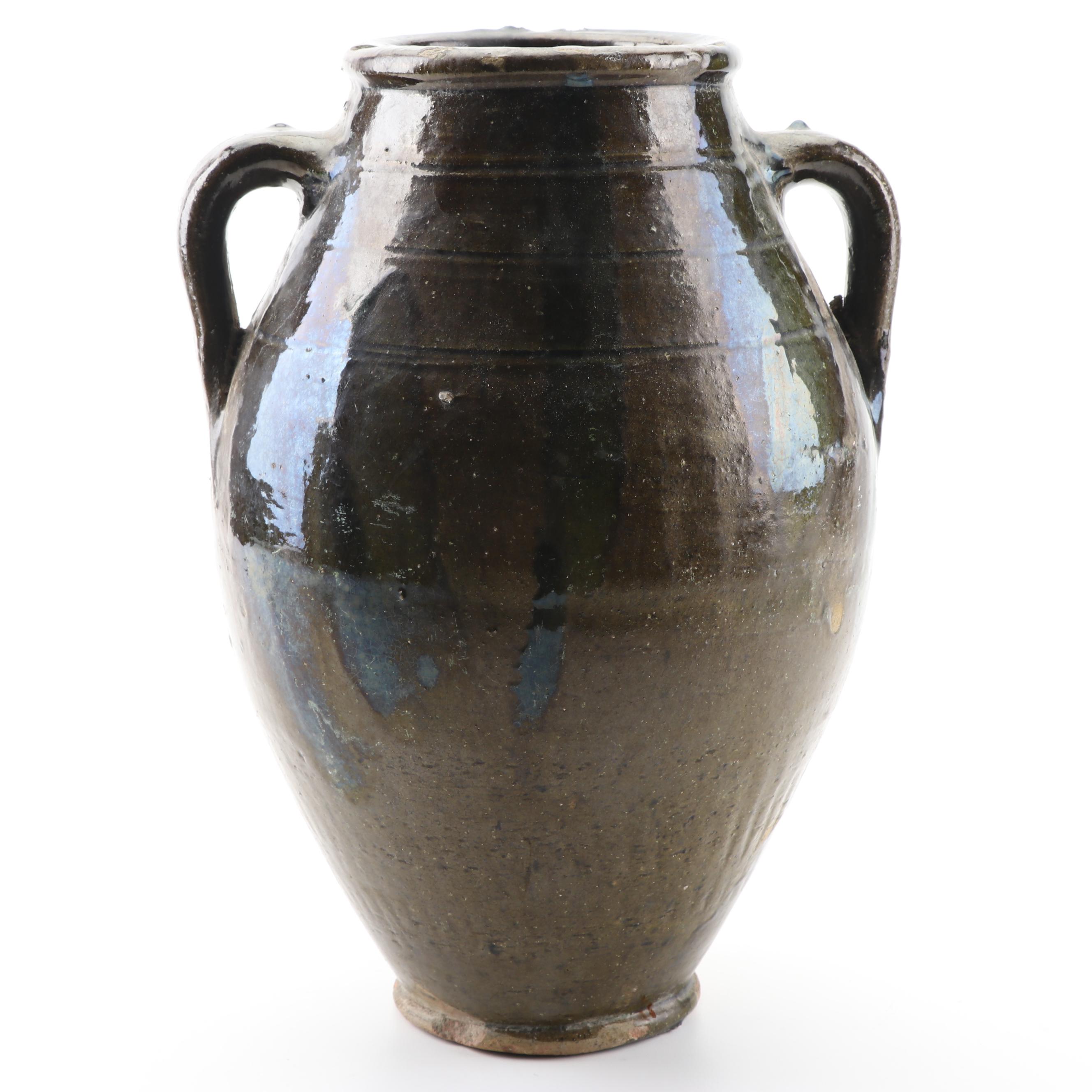 Alkaline Glazed Double Handled Stoneware Crock