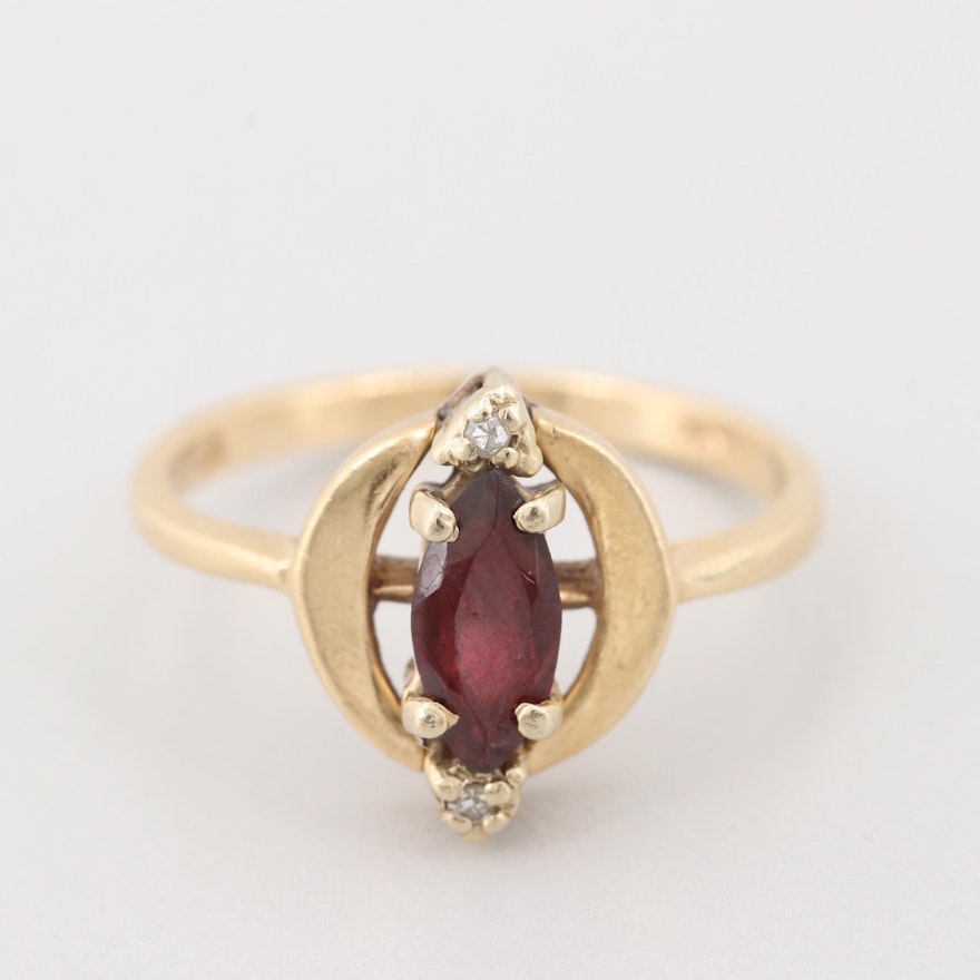 14K Yellow Gold Garnet and Diamond Ring