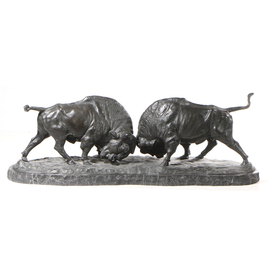 Franz Iffland Bronze Sculpture "Fighting Buffalos"