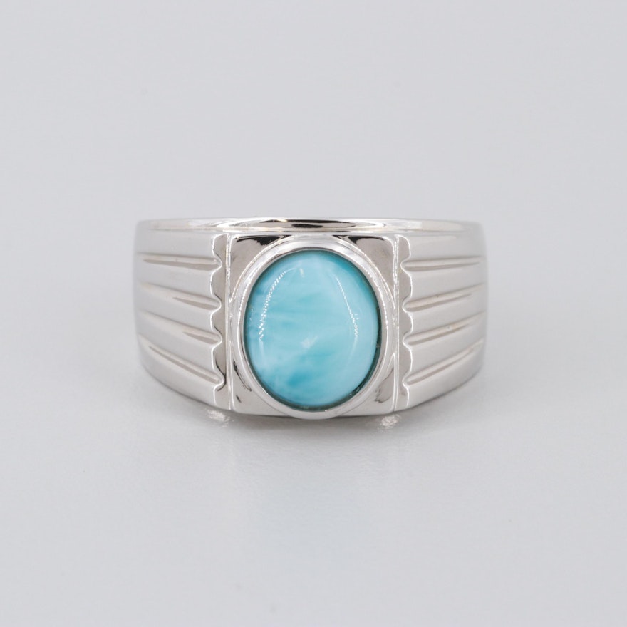 Sterling Silver Larimar Cabochon Ring