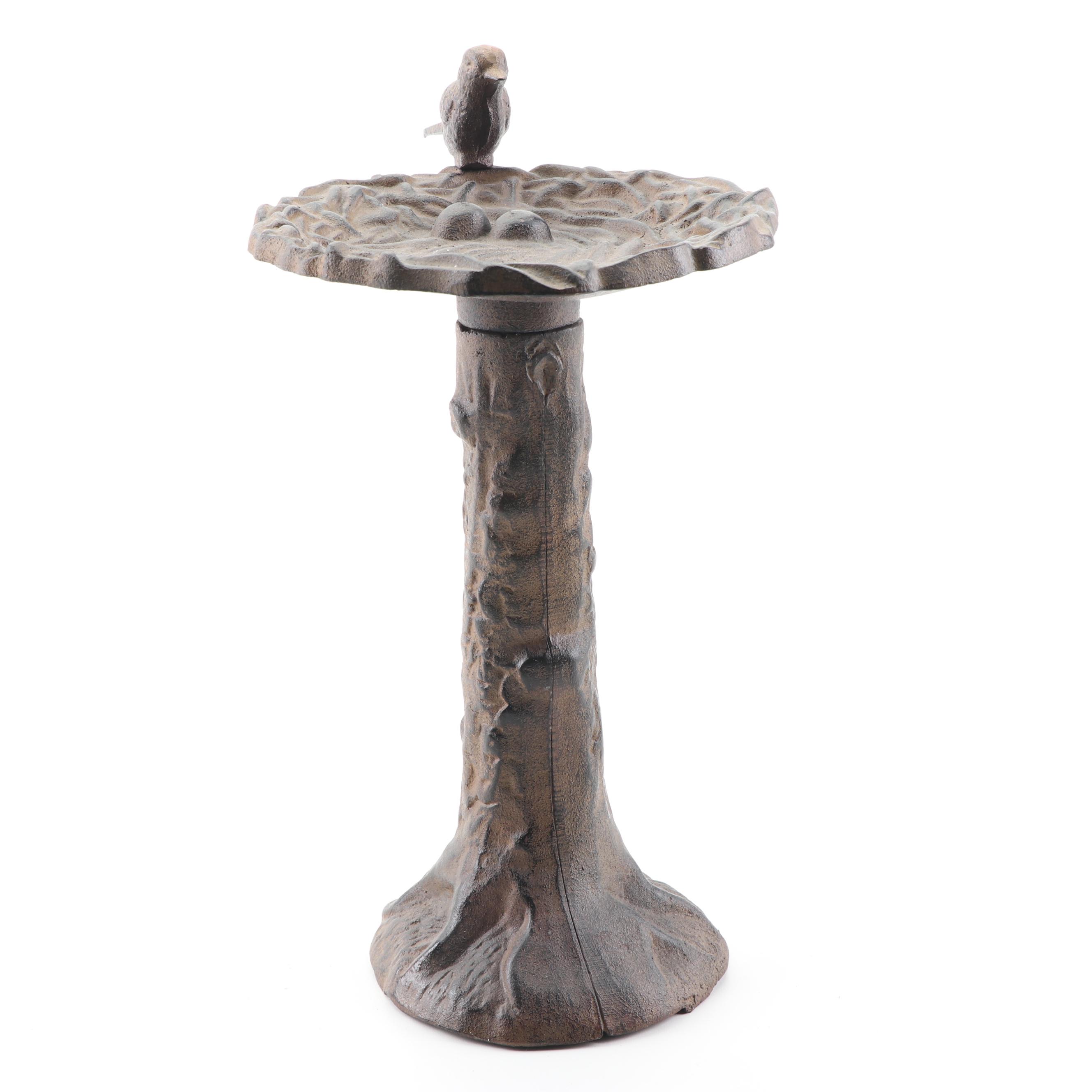 Cast Iron Porcine Figurine, Finials, and Bird Feeder