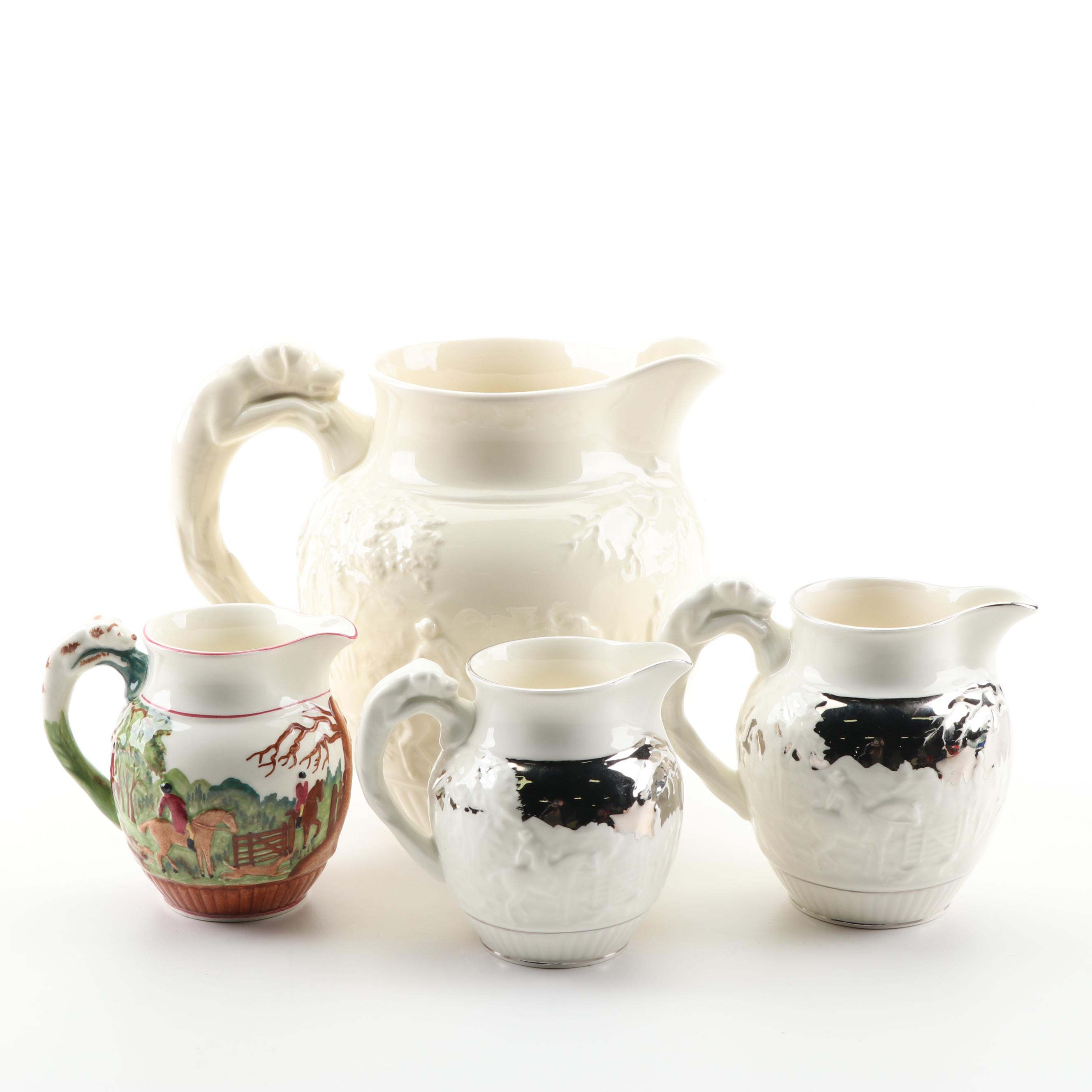 Wedgwood "D'Ye Ken John Peel" Equestrian Motif Earthenware Pitchers, Mid-Century