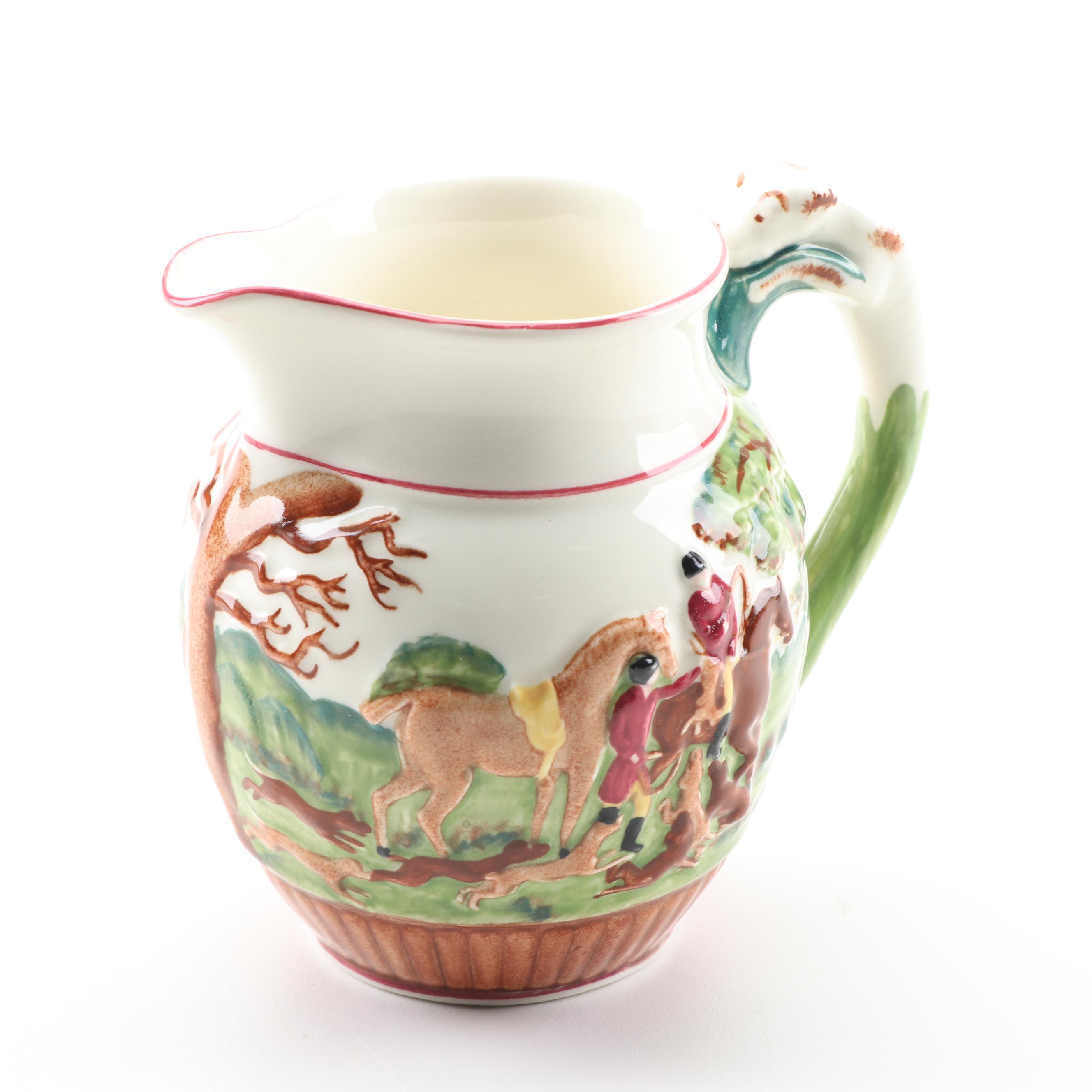 Wedgwood "D'Ye Ken John Peel" Equestrian Motif Earthenware Pitchers, Mid-Century