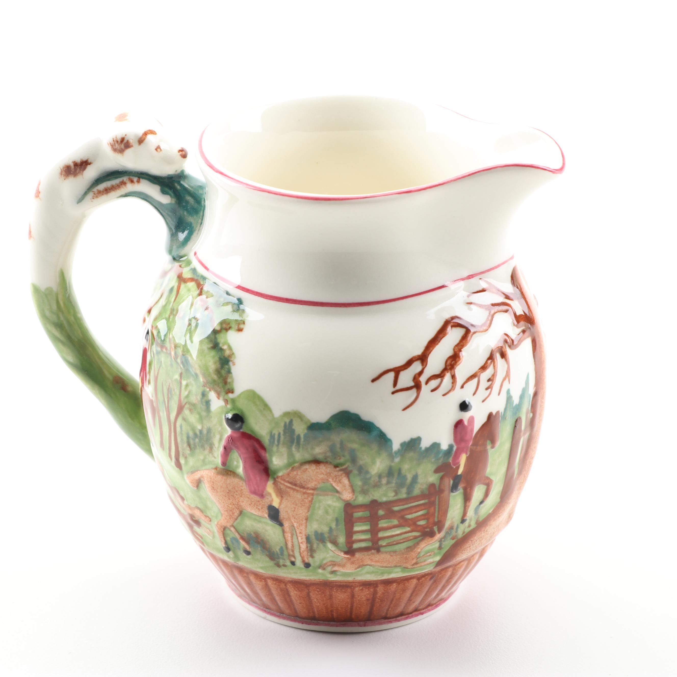 Wedgwood "D'Ye Ken John Peel" Equestrian Motif Earthenware Pitchers, Mid-Century