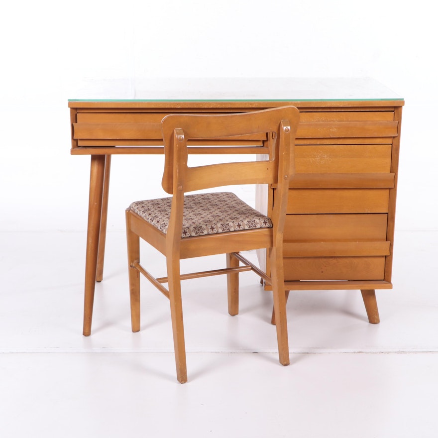 Mid Century Modern Maple Student Desk and Biscuit Back Chair, Mid- 20th Century