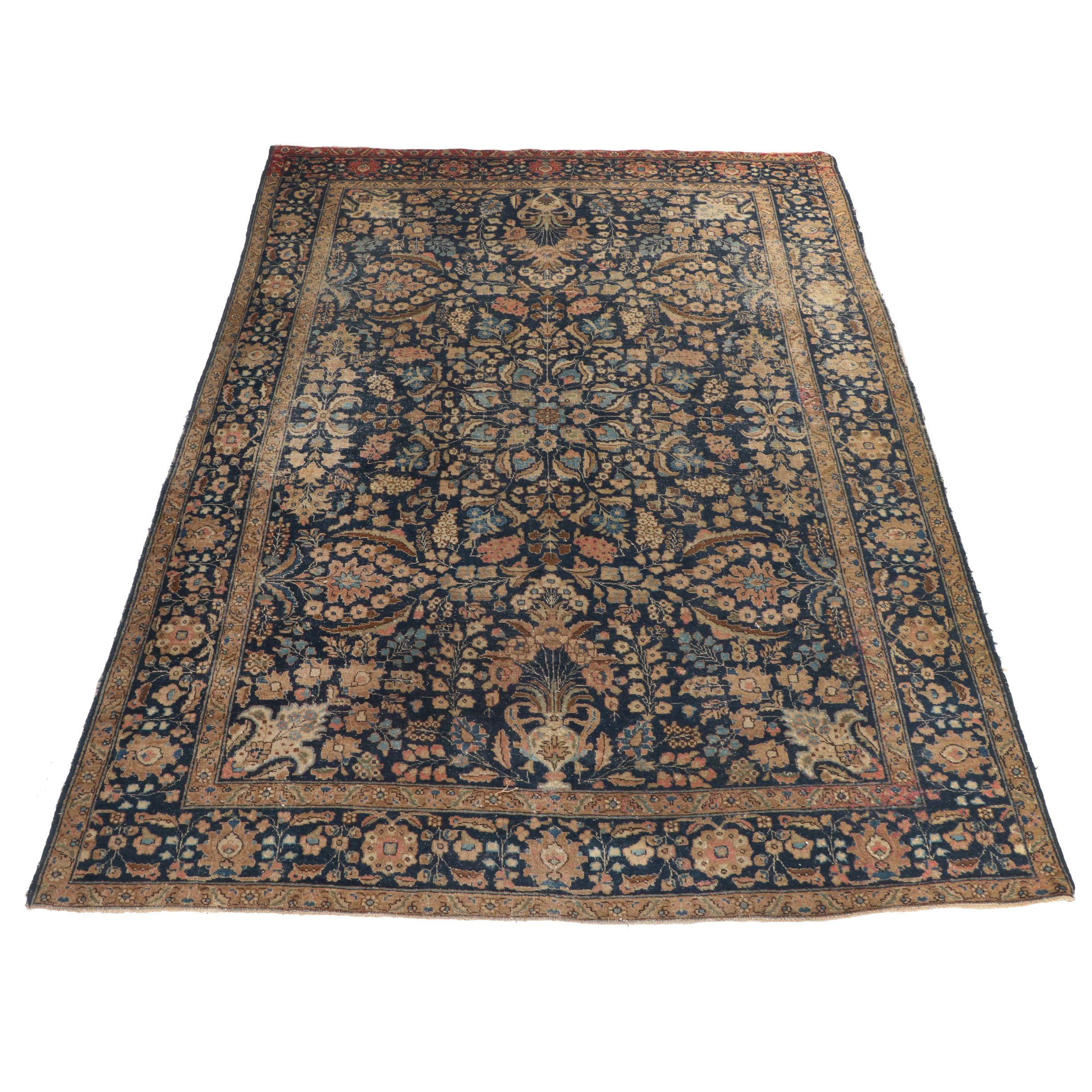 Hand-Knotted Persian Yazd Wool Rug