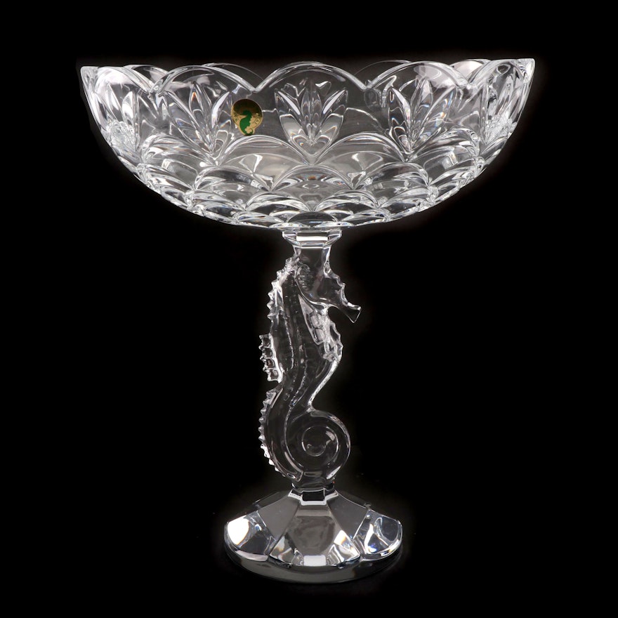 Waterford Crystal Seahorse Sculpted Pedestal Centerpiece Bowl, 21st Century