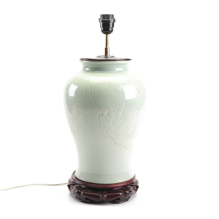 Chinese Green Celadon Ceramic Jar Table Lamp