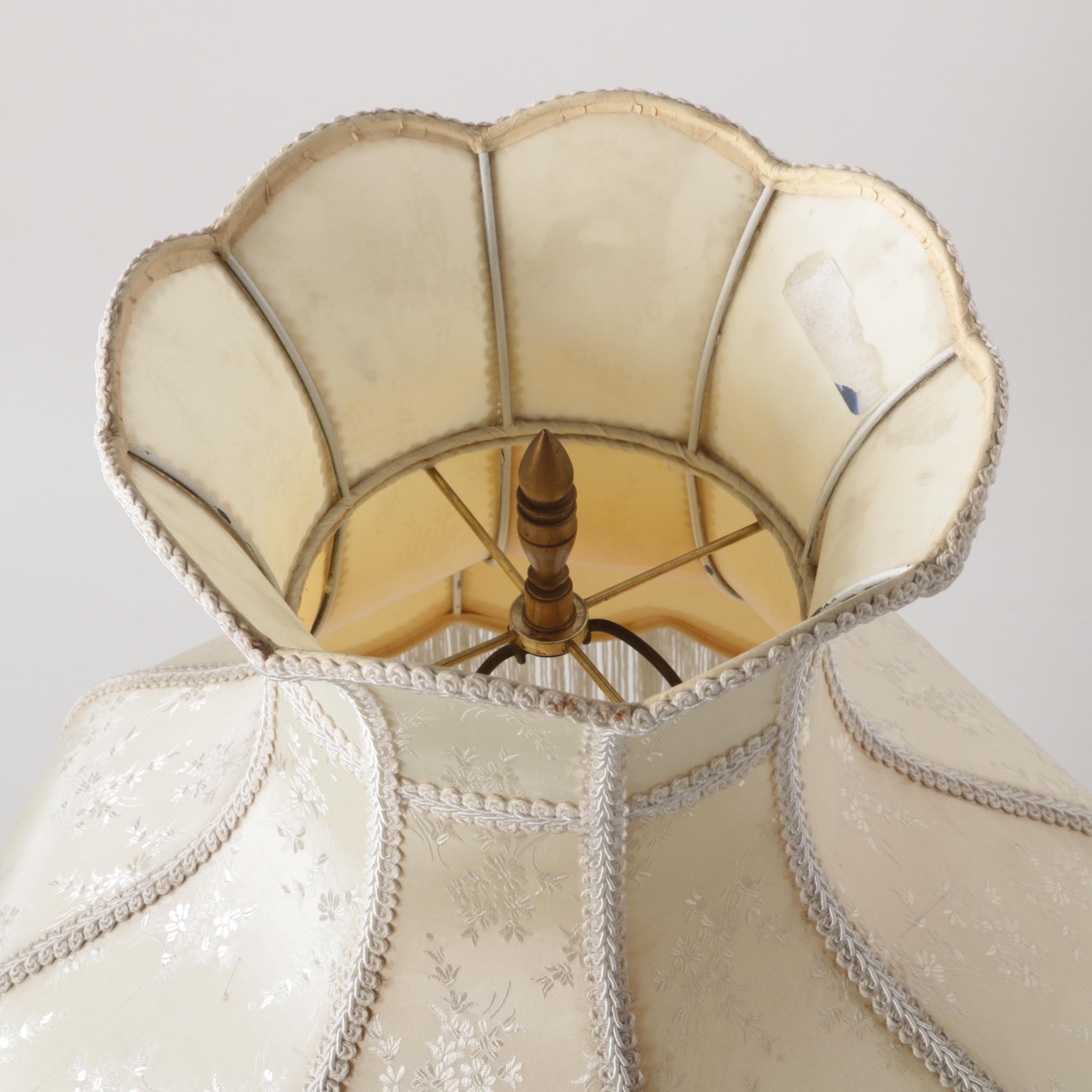 Bohemian Hand-Painted Cased Glass Table Lamp with Scalloped Shade, Circa 1940