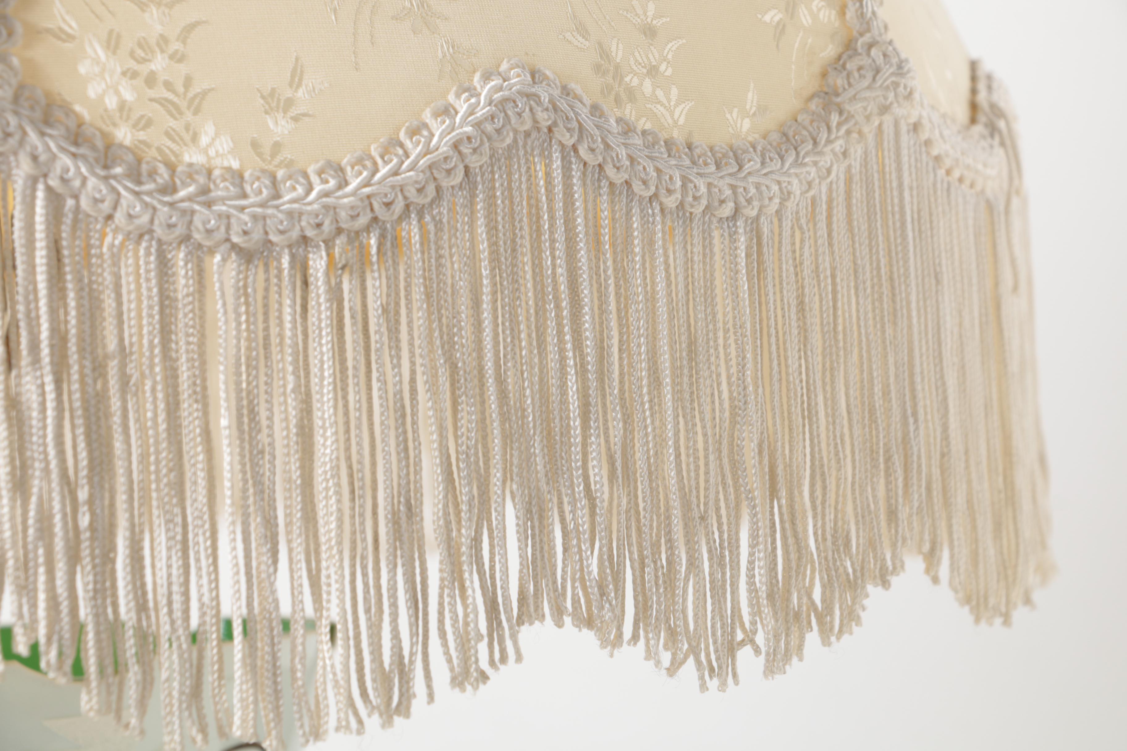 Bohemian Hand-Painted Cased Glass Table Lamp with Scalloped Shade, Circa 1940