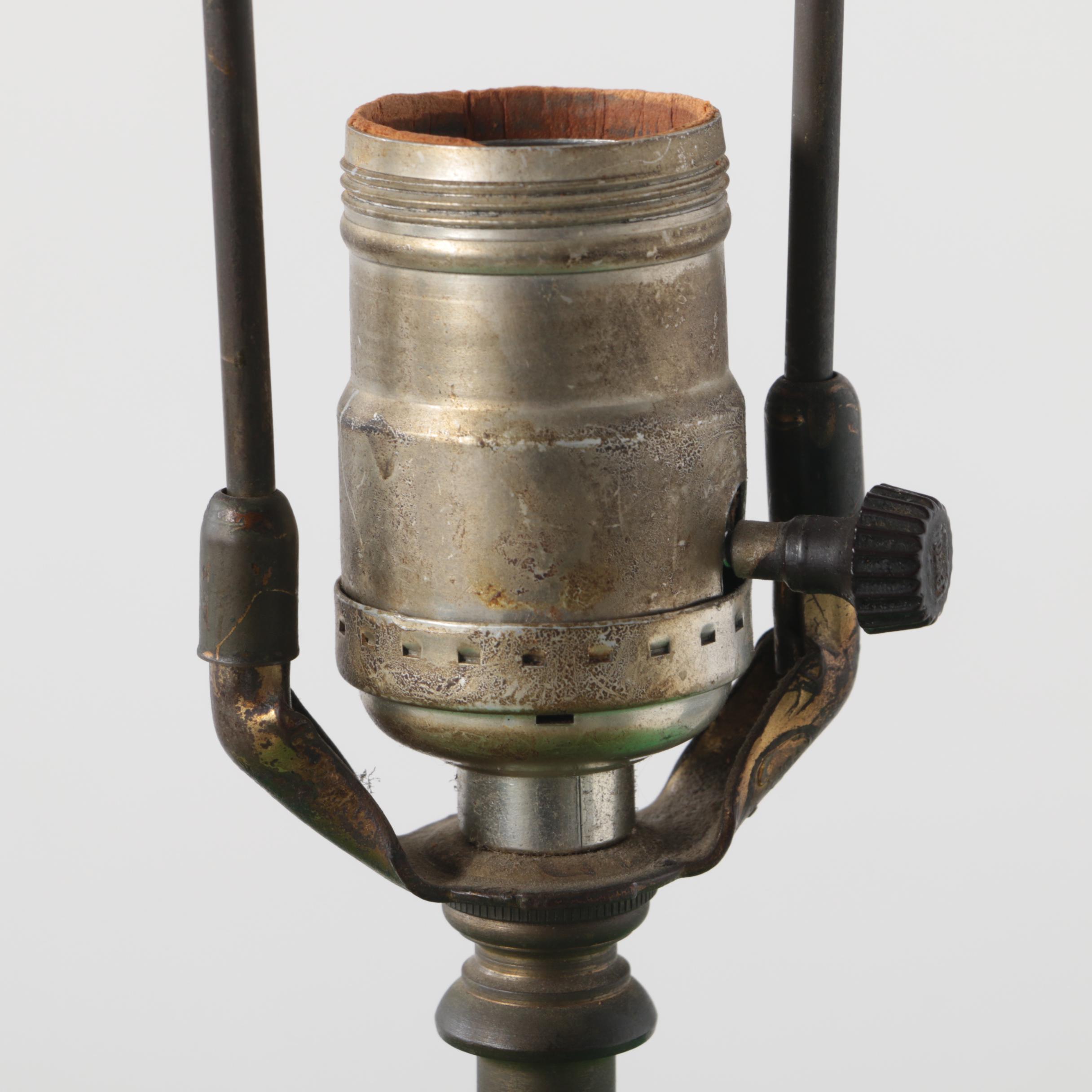 Bohemian Hand-Painted Cased Glass Table Lamp with Scalloped Shade, Circa 1940