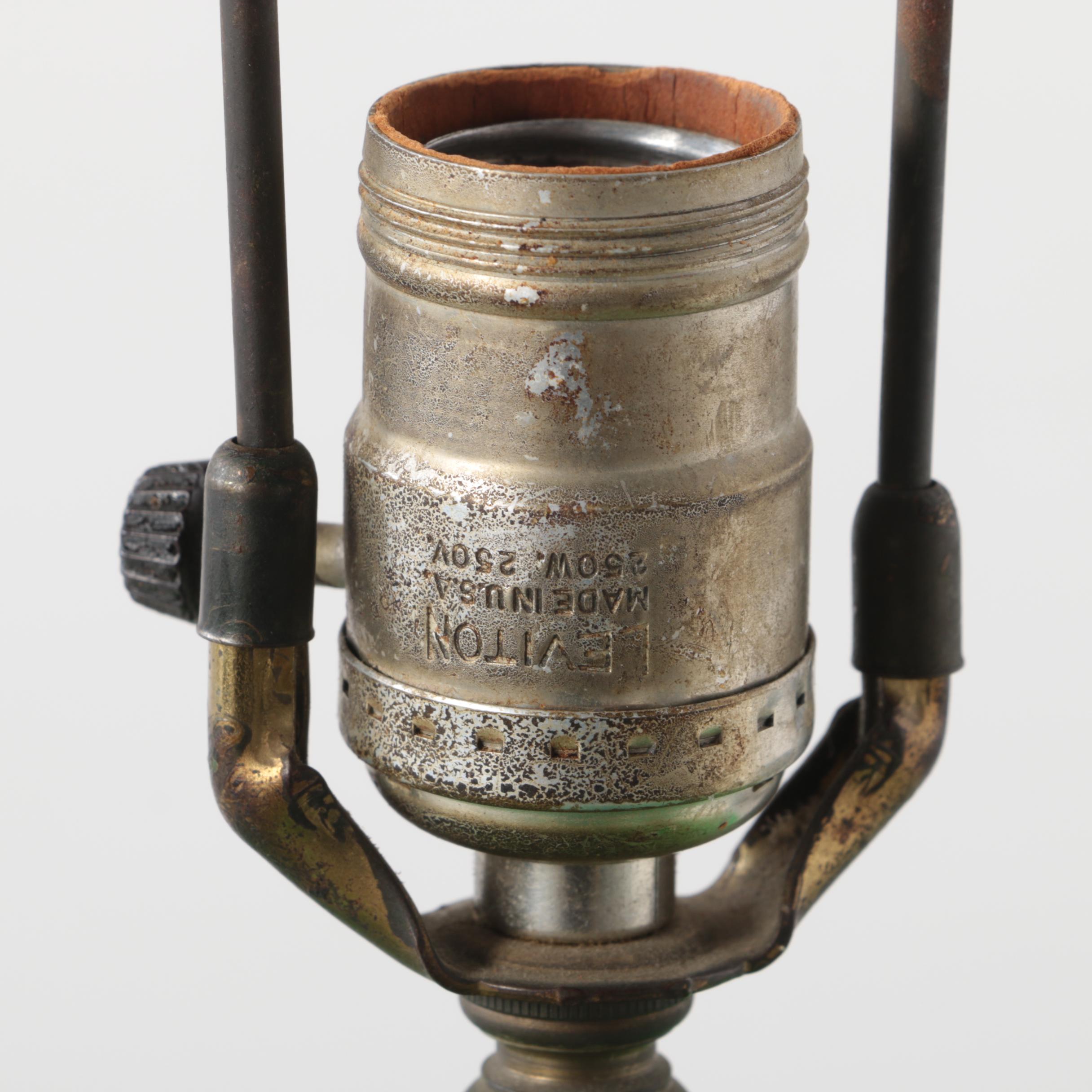 Bohemian Hand-Painted Cased Glass Table Lamp with Scalloped Shade, Circa 1940