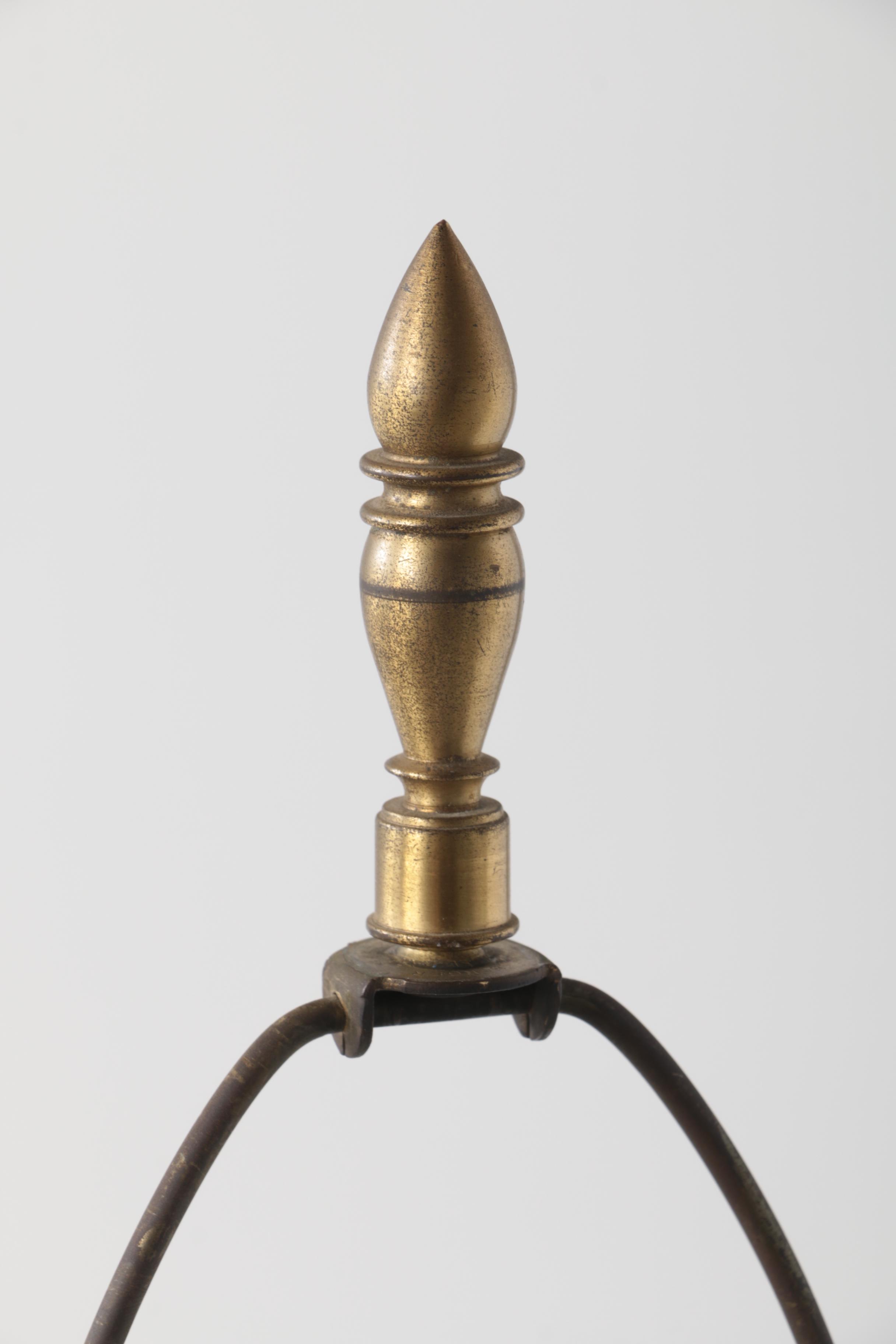 Bohemian Hand-Painted Cased Glass Table Lamp with Scalloped Shade, Circa 1940