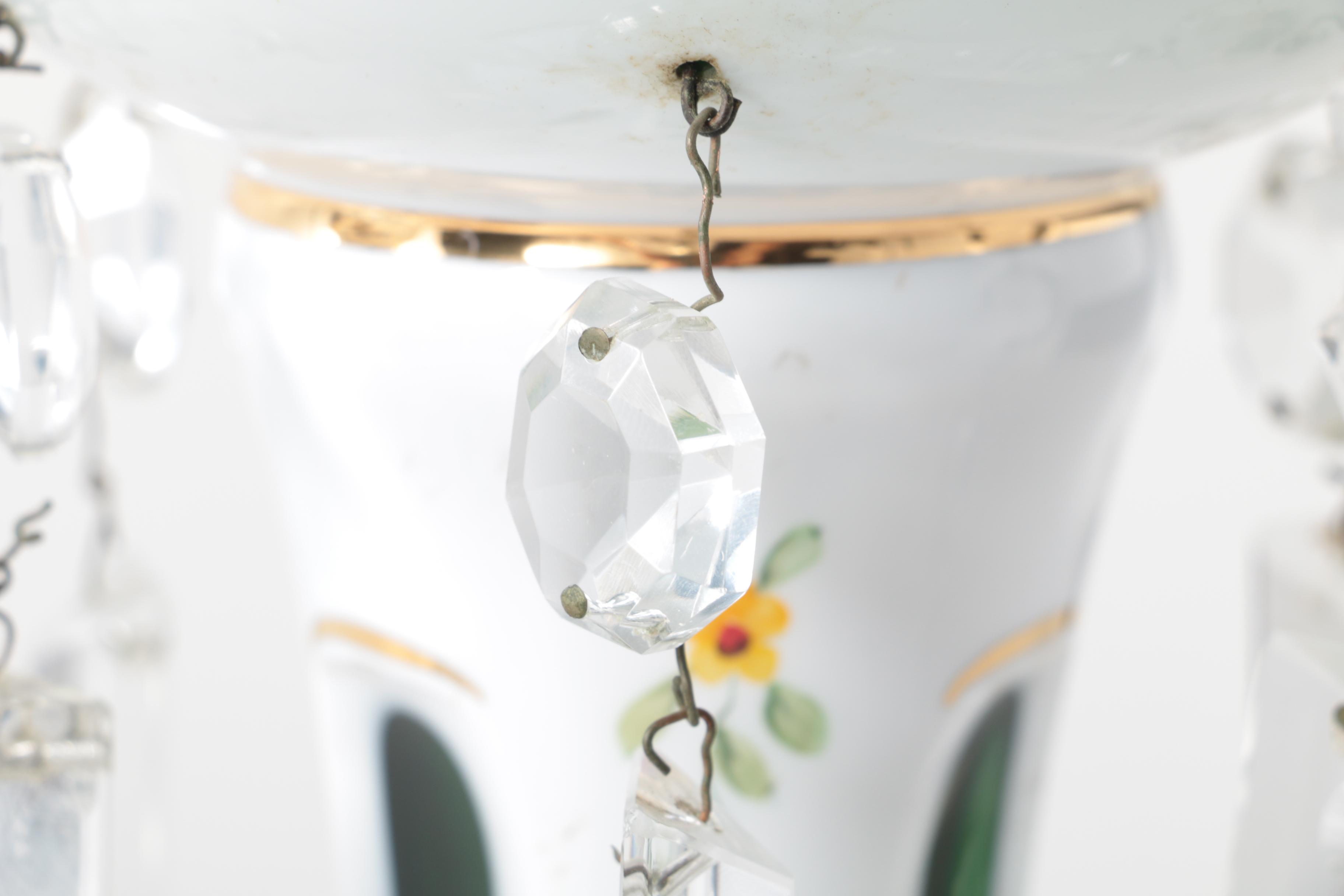 Bohemian Hand-Painted Cased Glass Table Lamp with Scalloped Shade, Circa 1940