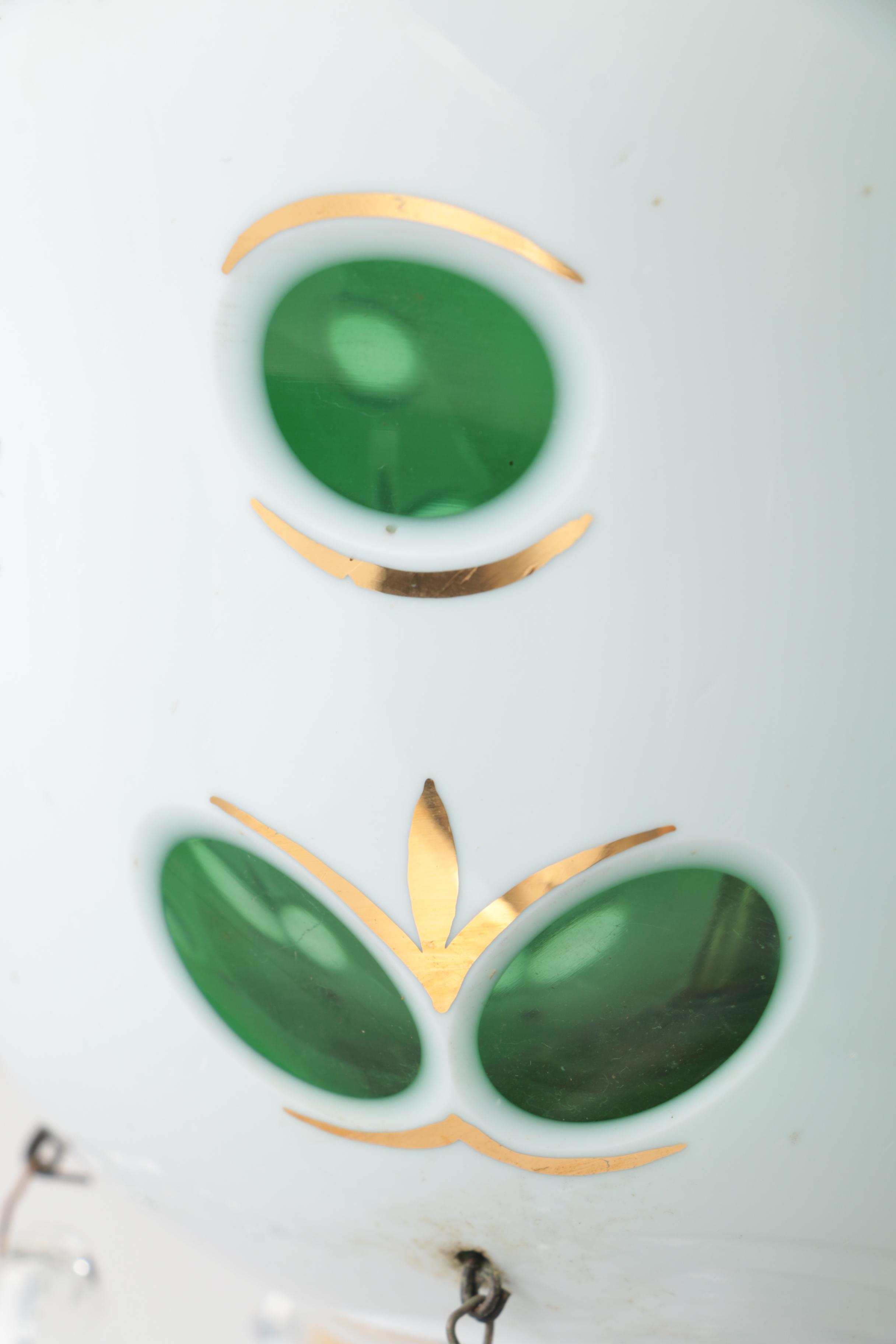 Bohemian Hand-Painted Cased Glass Table Lamp with Scalloped Shade, Circa 1940