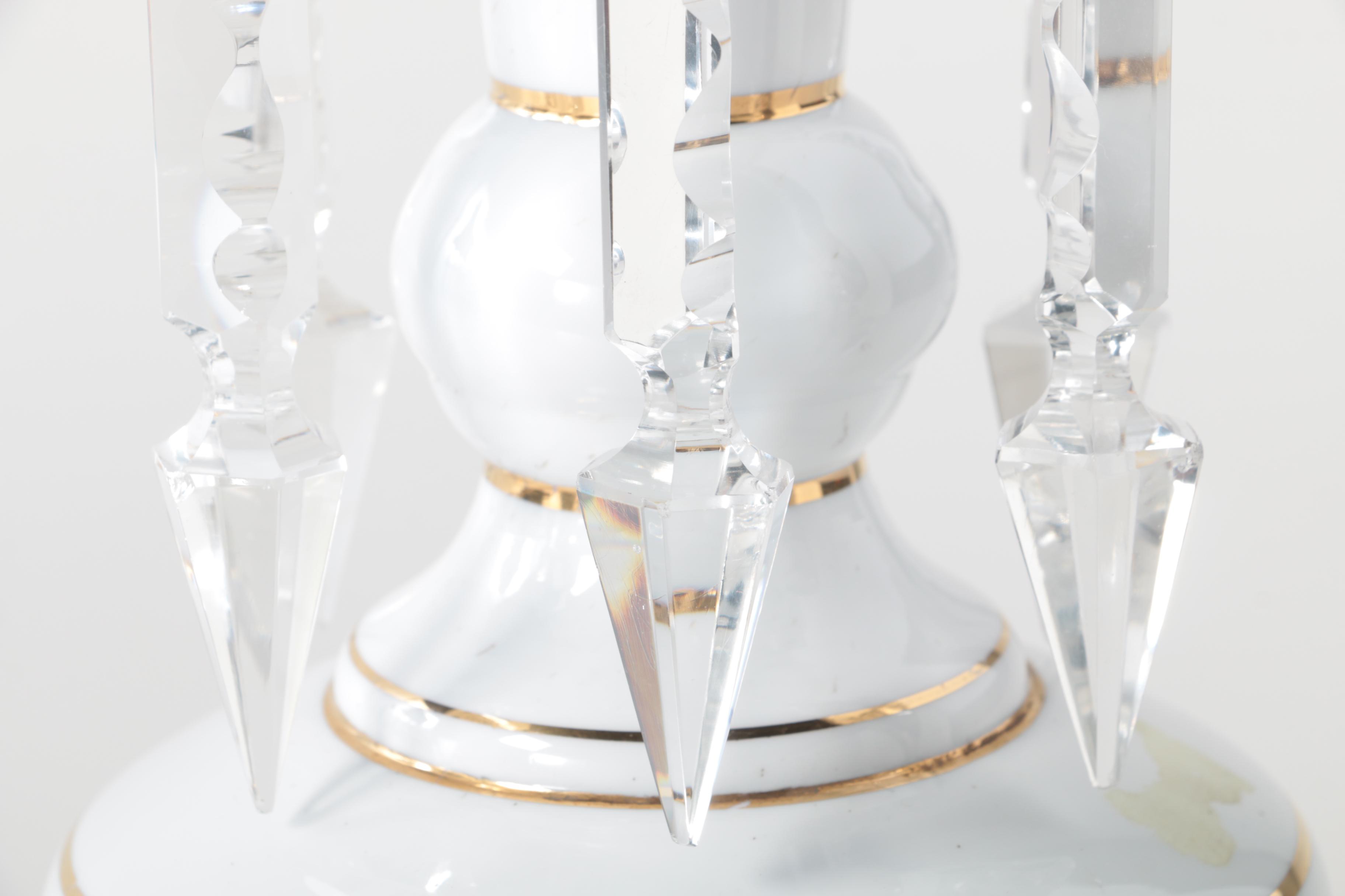 Bohemian Hand-Painted Cased Glass Table Lamp with Scalloped Shade, Circa 1940