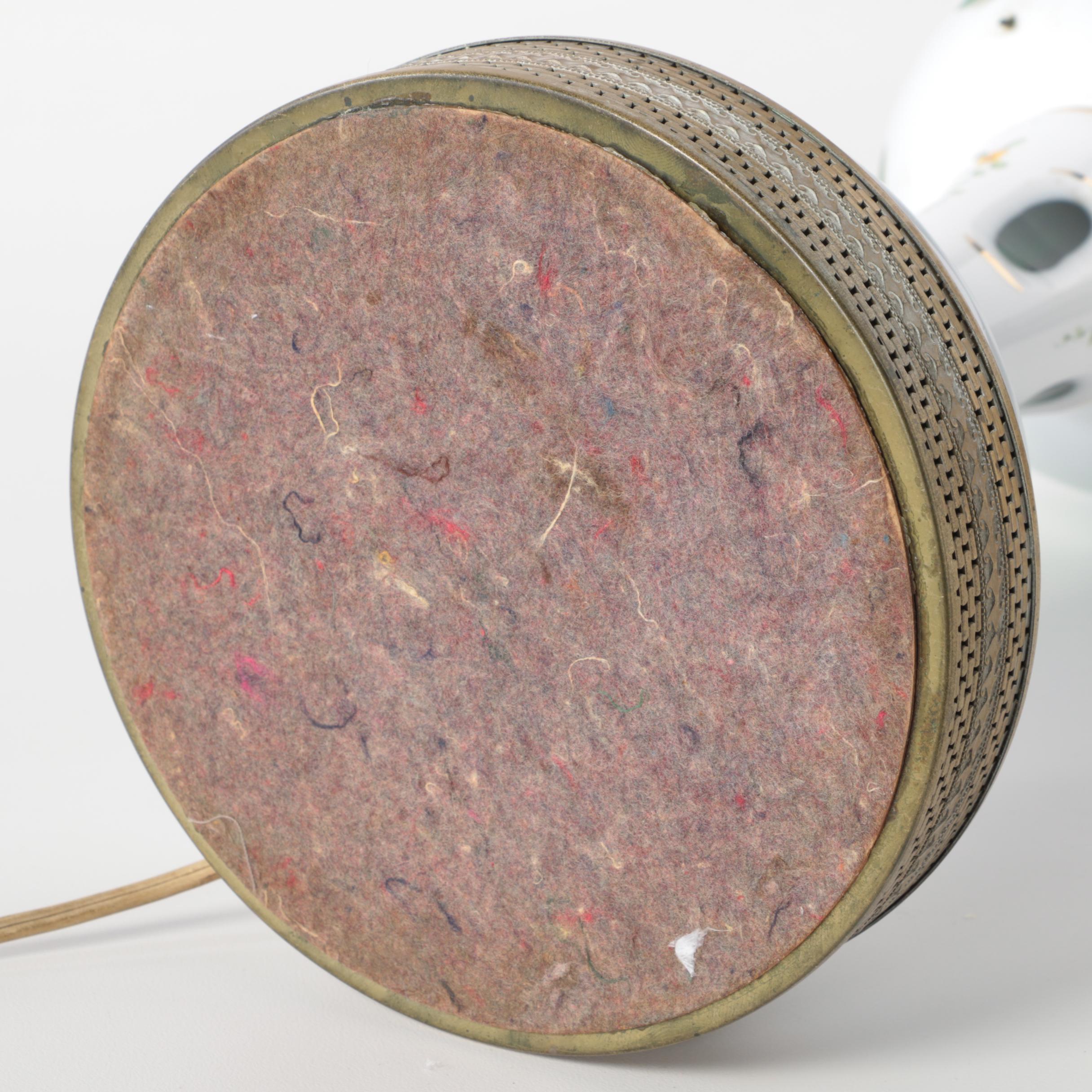 Bohemian Hand-Painted Cased Glass Table Lamp with Scalloped Shade, Circa 1940