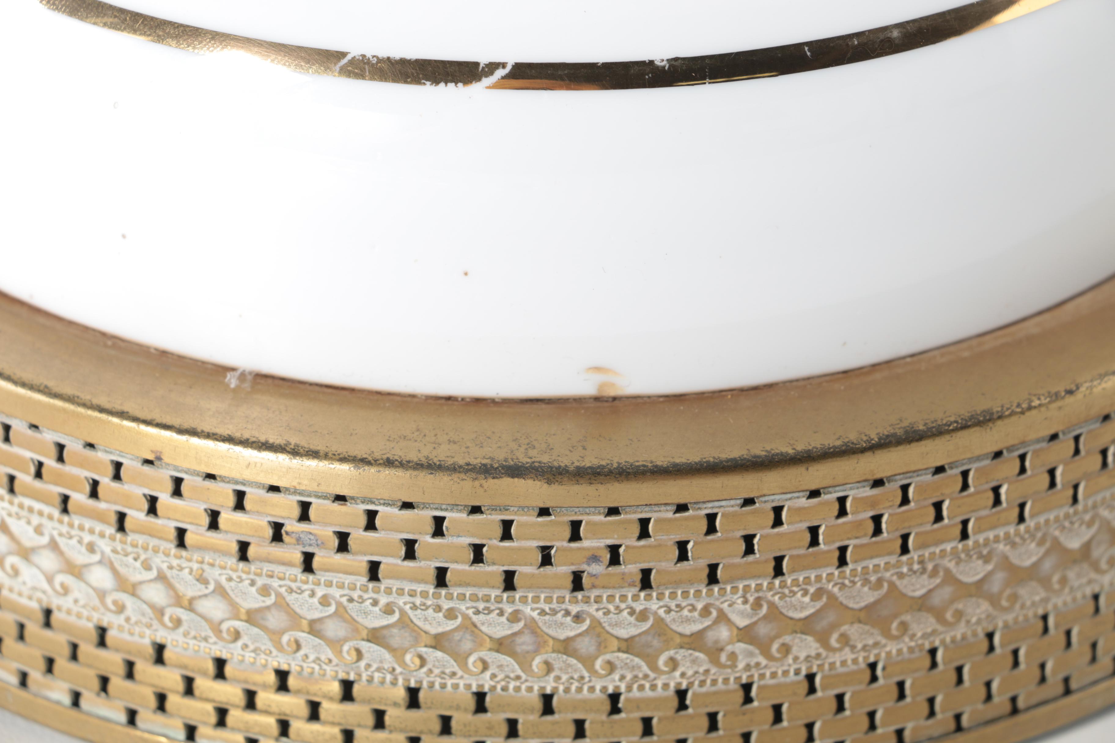 Bohemian Hand-Painted Cased Glass Table Lamp with Scalloped Shade, Circa 1940